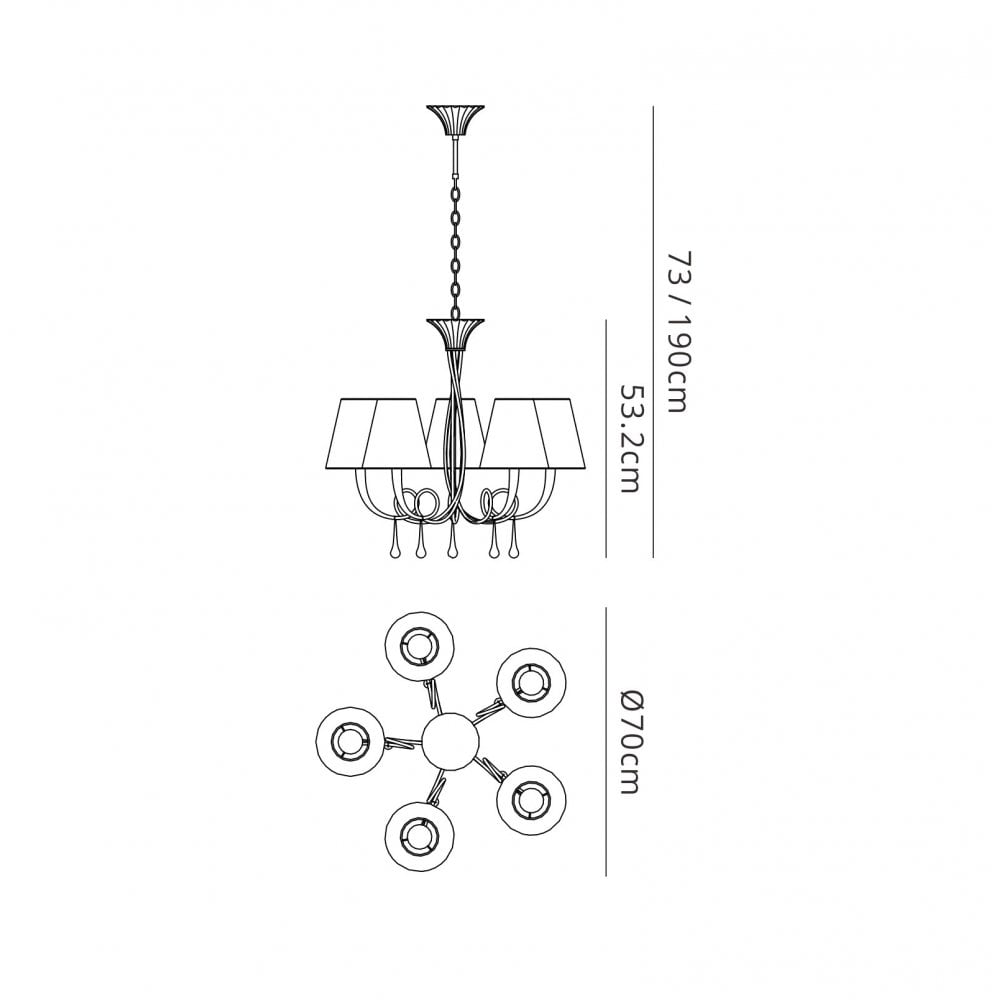 M6206 Paola Pendant 70cm Round 5 Light Gold Painting Cream Shades