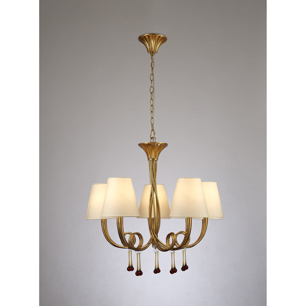 M6206 Paola Pendant 70cm Round 5 Light Gold Painting Cream Shades