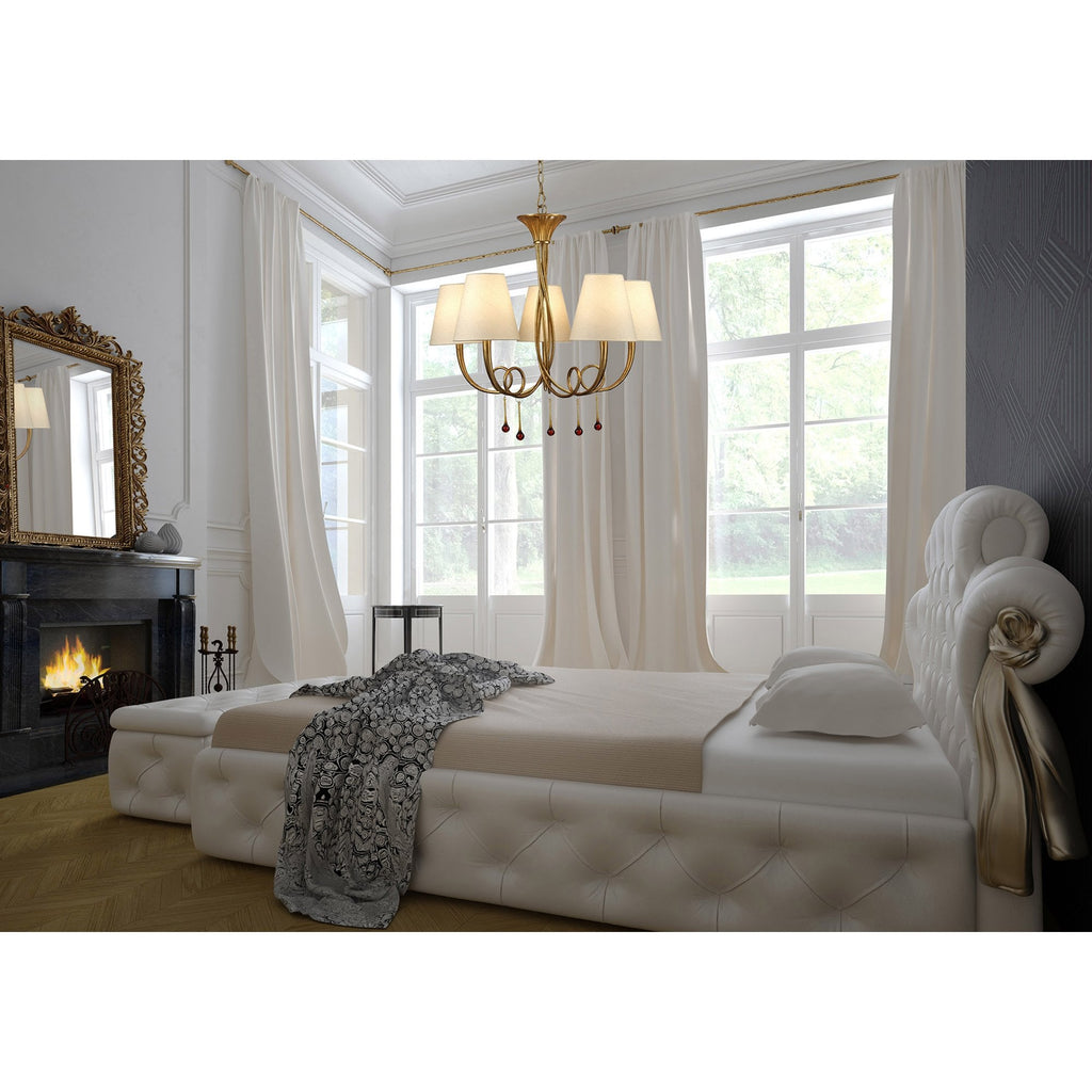 M6206 Paola Pendant 70cm Round 5 Light Gold Painting Cream Shades