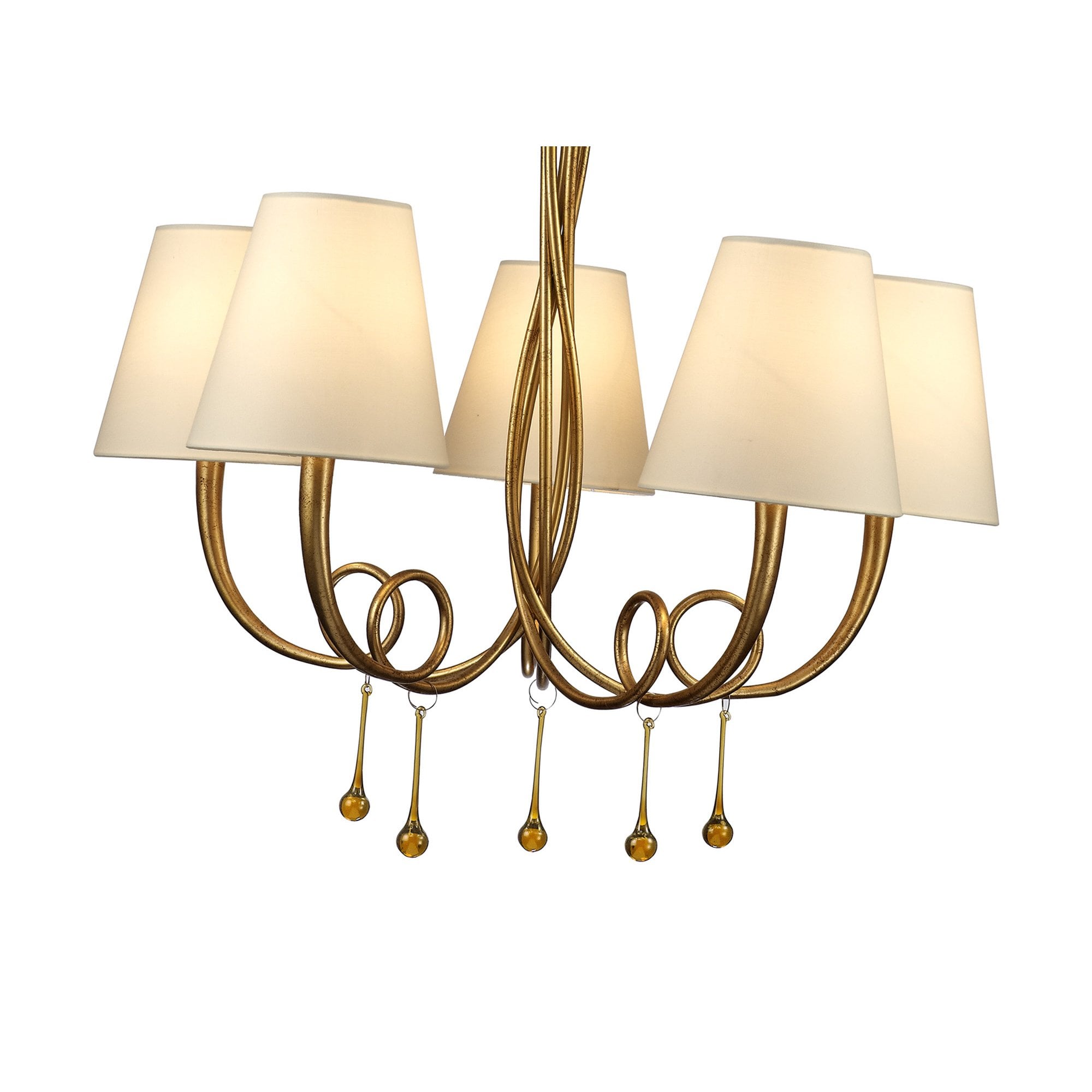 M6206 Paola Pendant 70cm Round 5 Light Gold Painting Cream Shades
