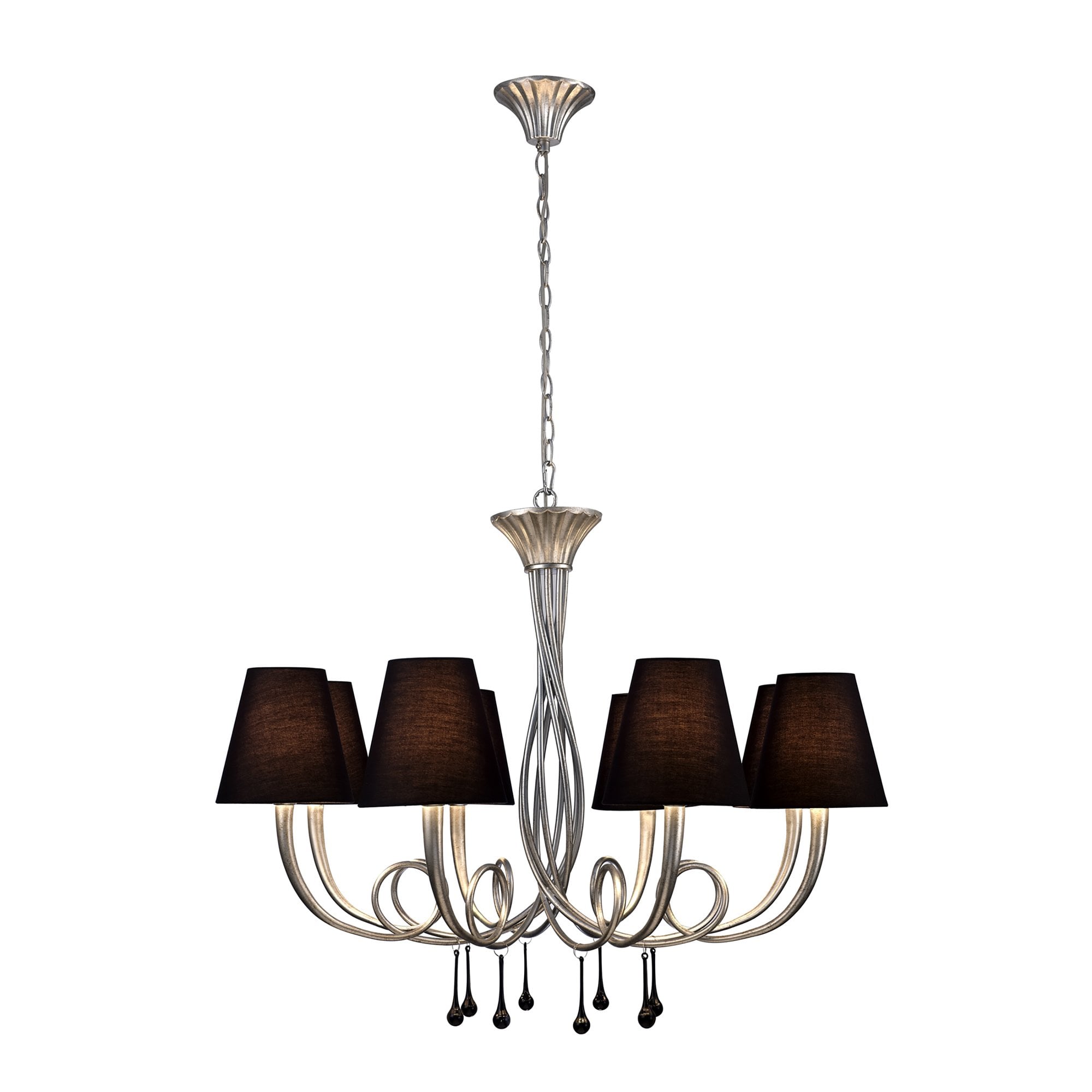 M6207 Paola Pendant 95cm Round 8 Light Silver Painting Black Shades