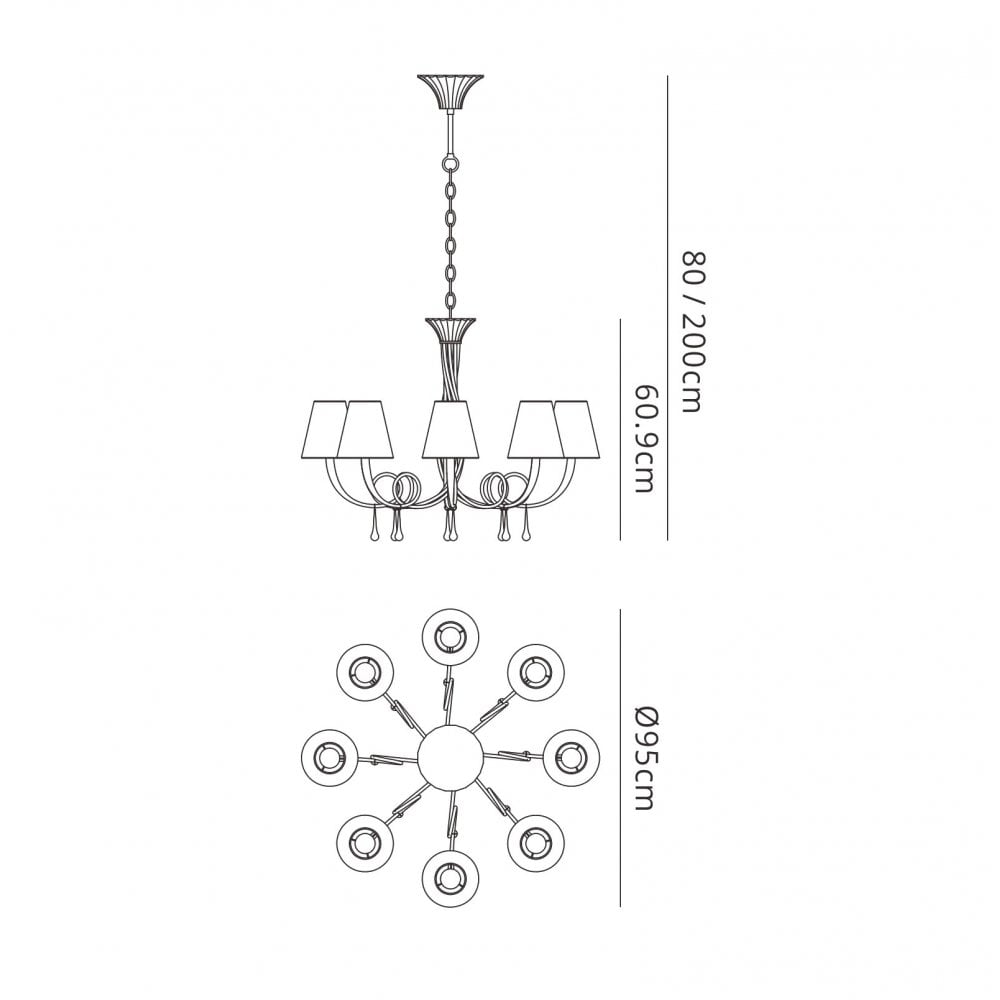 M6207 Paola Pendant 95cm Round 8 Light Silver Painting Black Shades