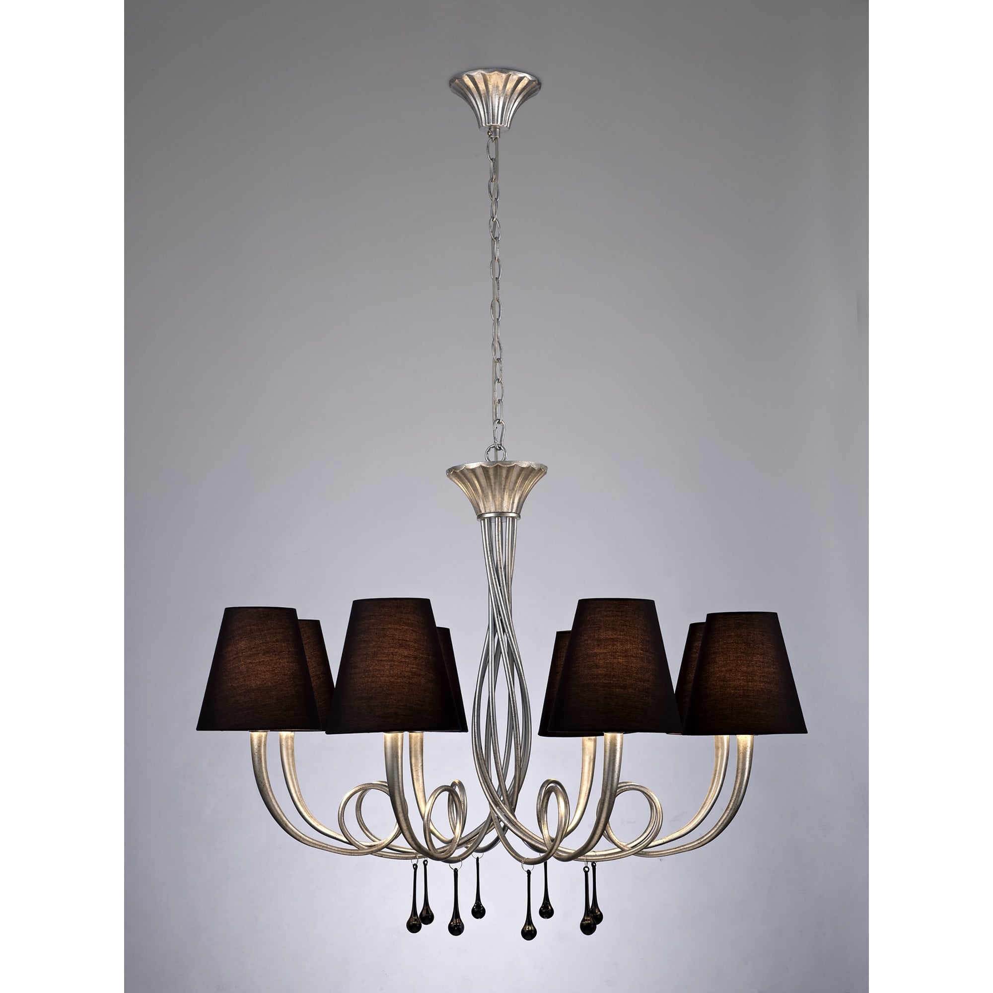 M6207 Paola Pendant 95cm Round 8 Light Silver Painting Black Shades
