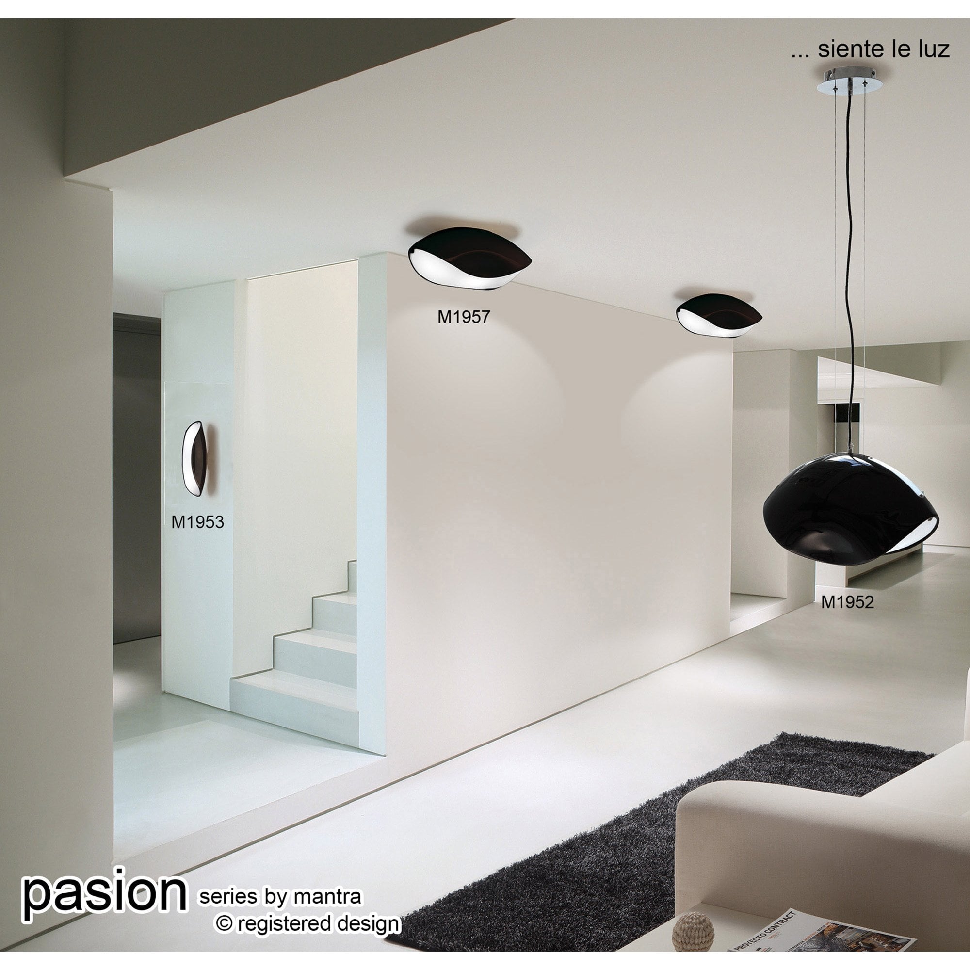 M1952 Pasion Rectangular Pendant 3 Light E27 Gloss Black/White Acrylic/Polished Chrome
