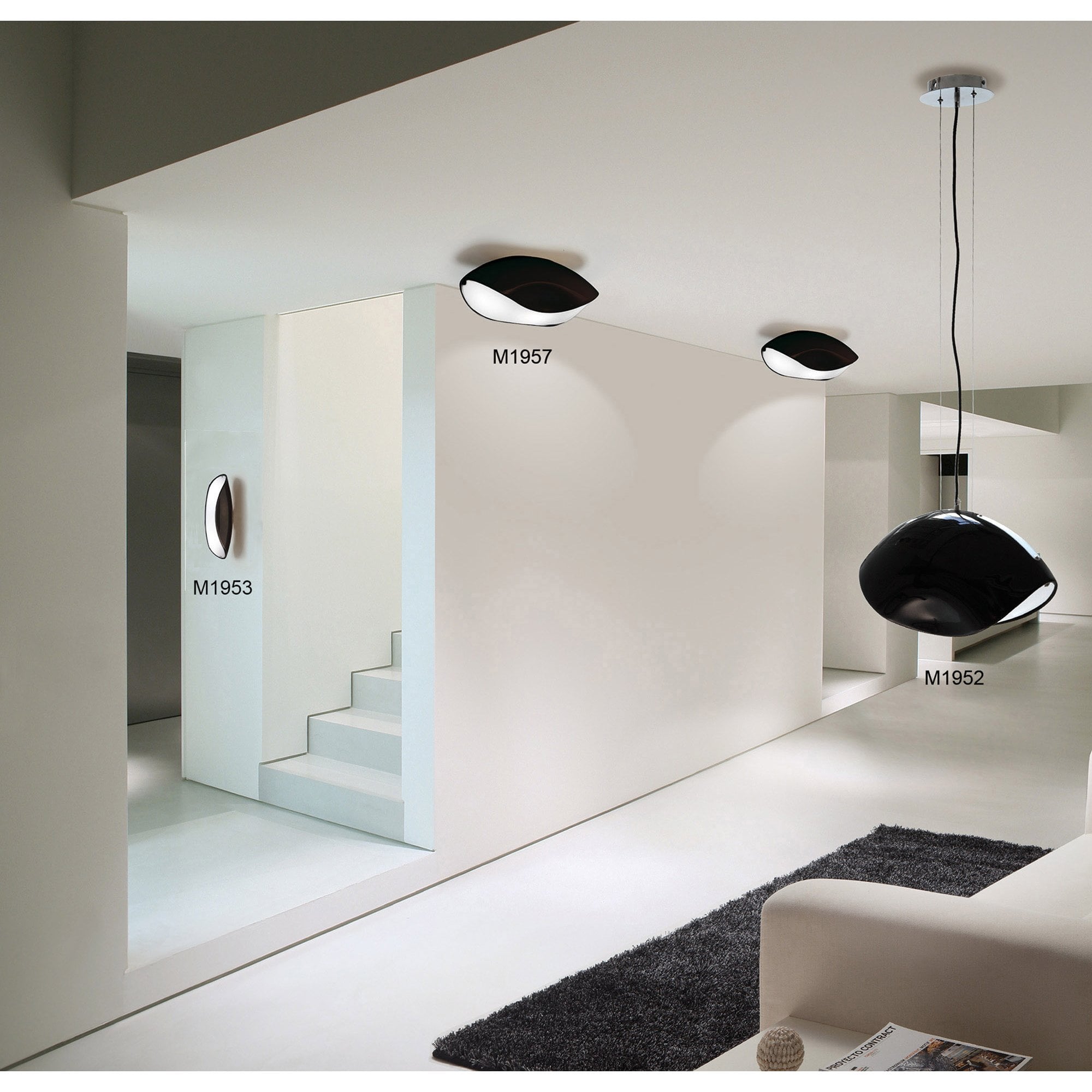 M1953 Pasion Wall Lamp 2 Light E27 Gloss Black/White Acrylic/Polished Chrome