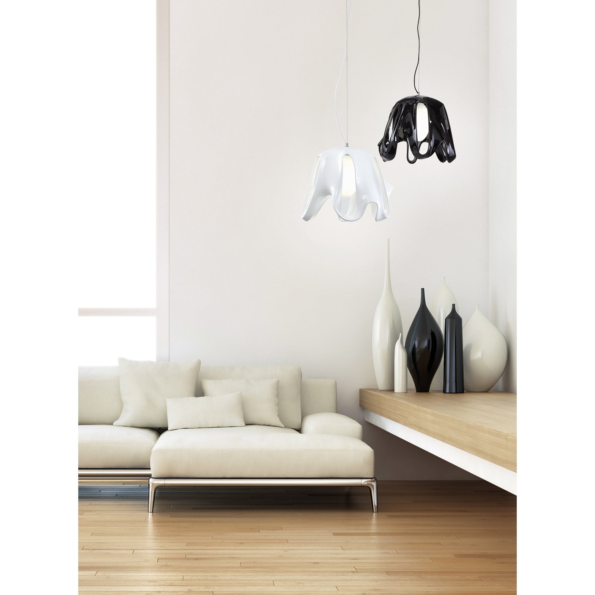M3740 Phantom Pendant 1 Light E27 Gloss White/Frosted White Glass/Polished Chrome
