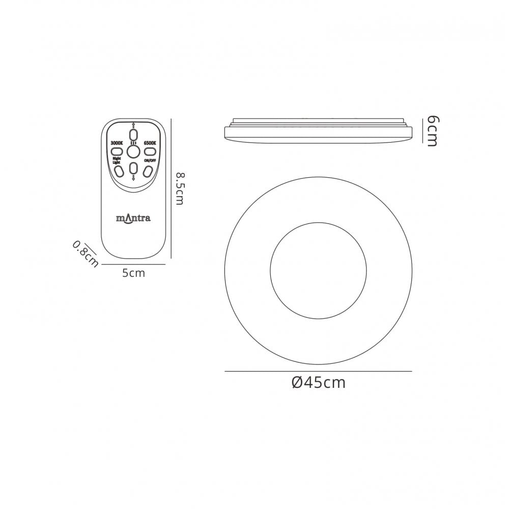 M5933 Reef Ceiling 45cm Round 48W LED -6500K Tuneable Remote Control Chrome / White