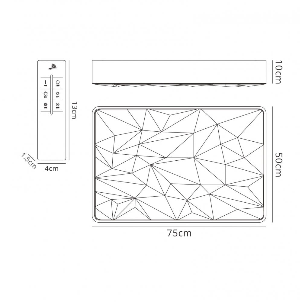M5881 Rombos Flush Rectangular 60W LED -6500K Tuneable Remote Control White