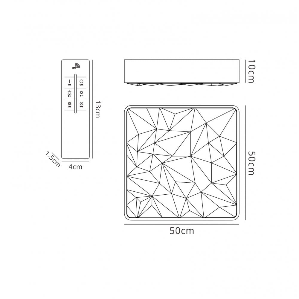M5880 Rombos Flush 50cm Square 40W LED -6500K Tuneable Remote Control White