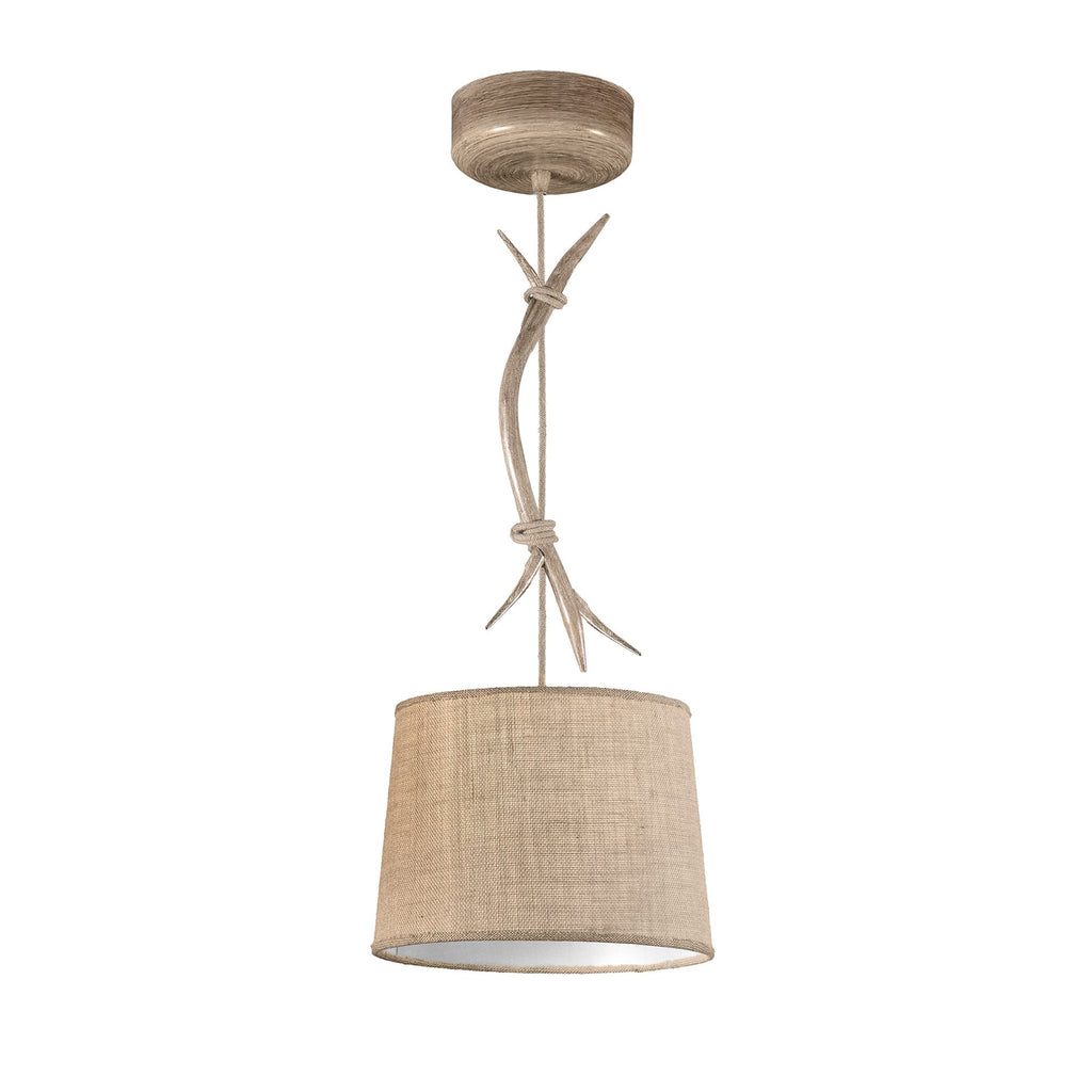 M6410 Sabina Pendant 30cm Round 1 Light Imitation Wood Linen Shade