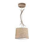 M6410 Sabina Pendant 30cm Round 1 Light Imitation Wood Linen Shade
