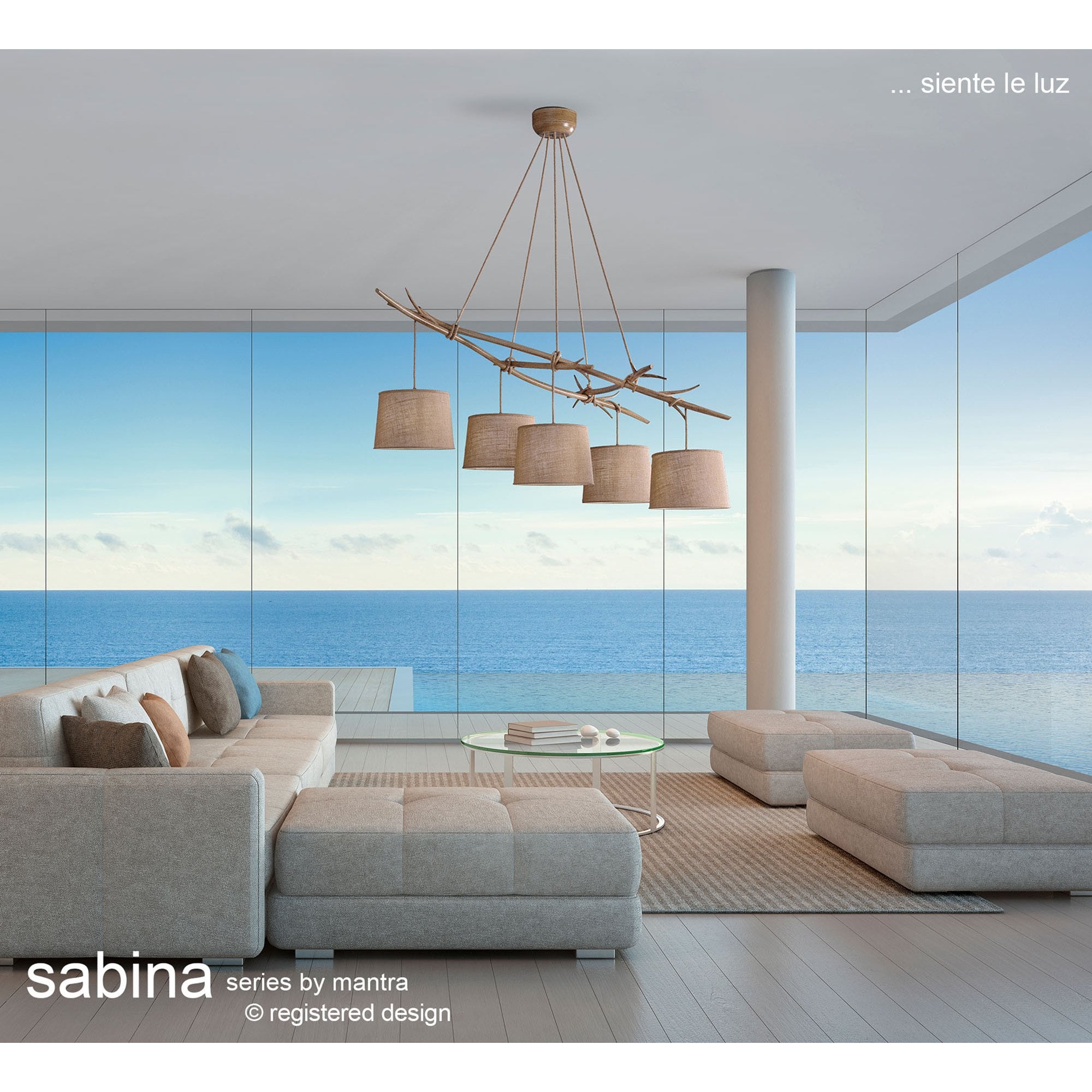 M6410 Sabina Pendant 30cm Round 1 Light Imitation Wood Linen Shade