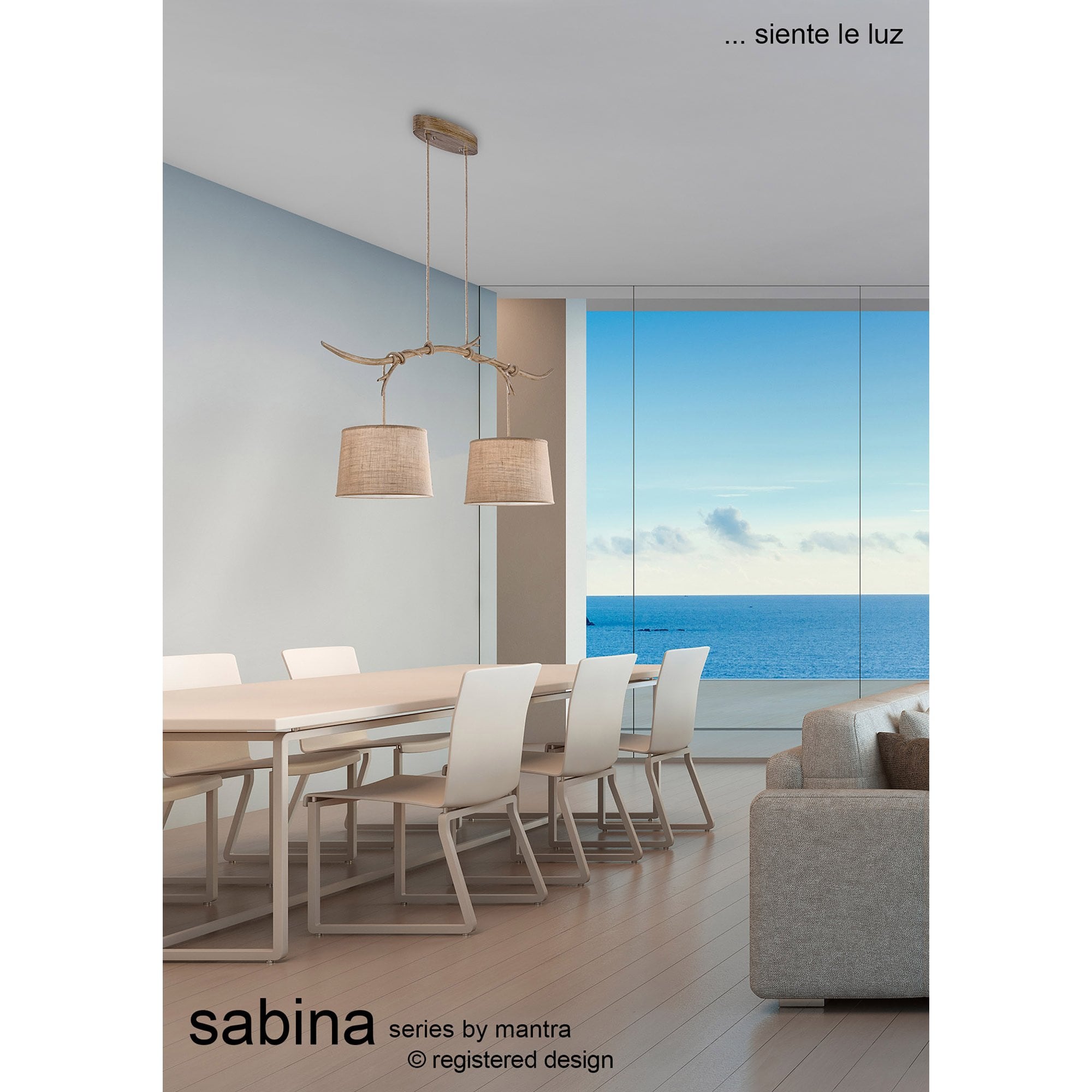M6410 Sabina Pendant 30cm Round 1 Light Imitation Wood Linen Shade
