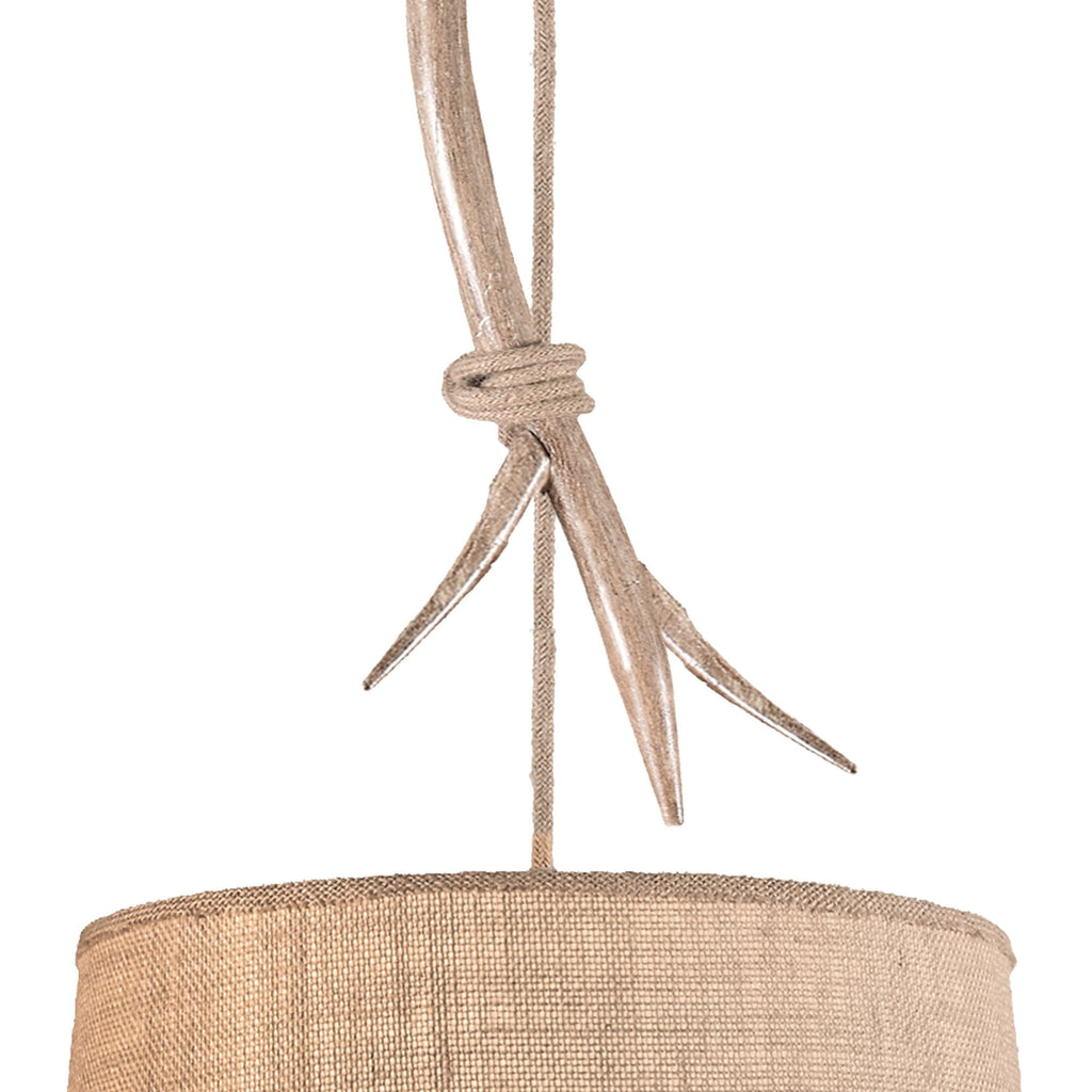 M6410 Sabina Pendant 30cm Round 1 Light Imitation Wood Linen Shade