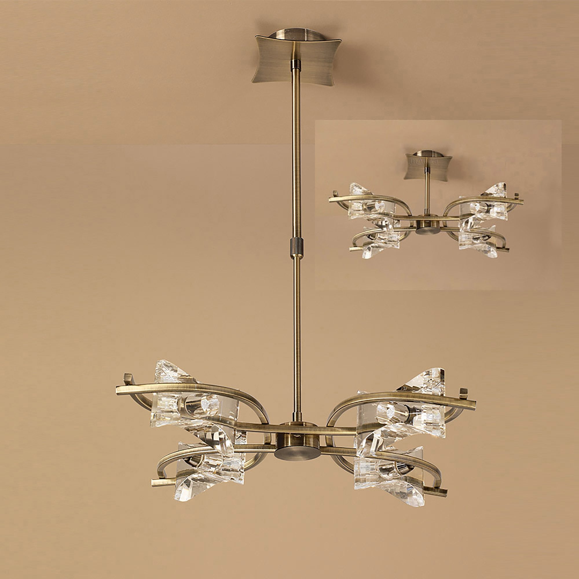 M0881AB Kromo Telescopic Convertible To Semi Flush 4 Light G9 Antique Brass