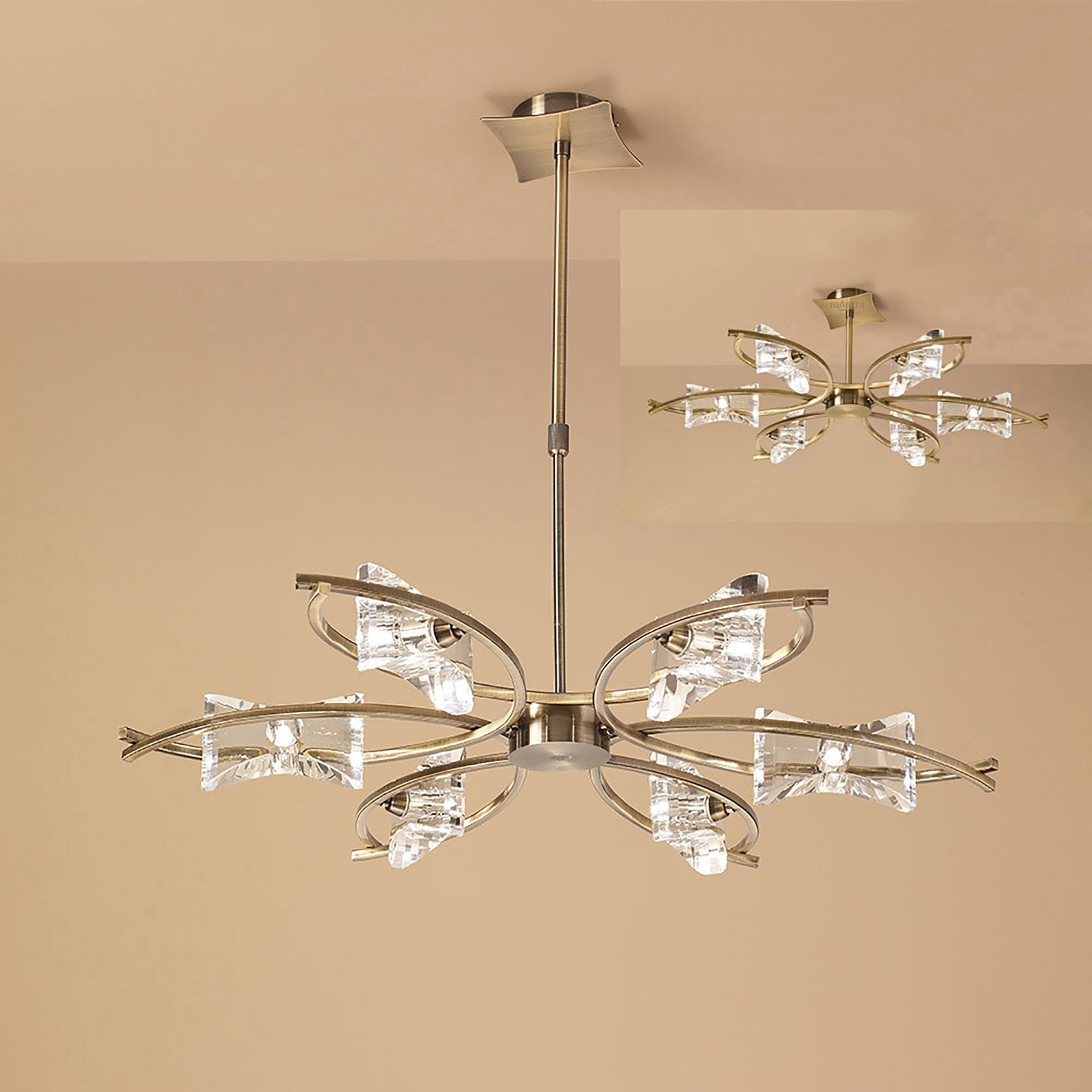 M0884AB Kromo Telescopic Convertible To Semi Flush 6 Light G9 Antique Brass