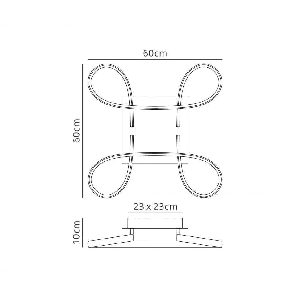 M4990 Knot Square Ceiling 40W LED 4 Looped Arms Silver/Frosted Acrylic/Polished Chrome