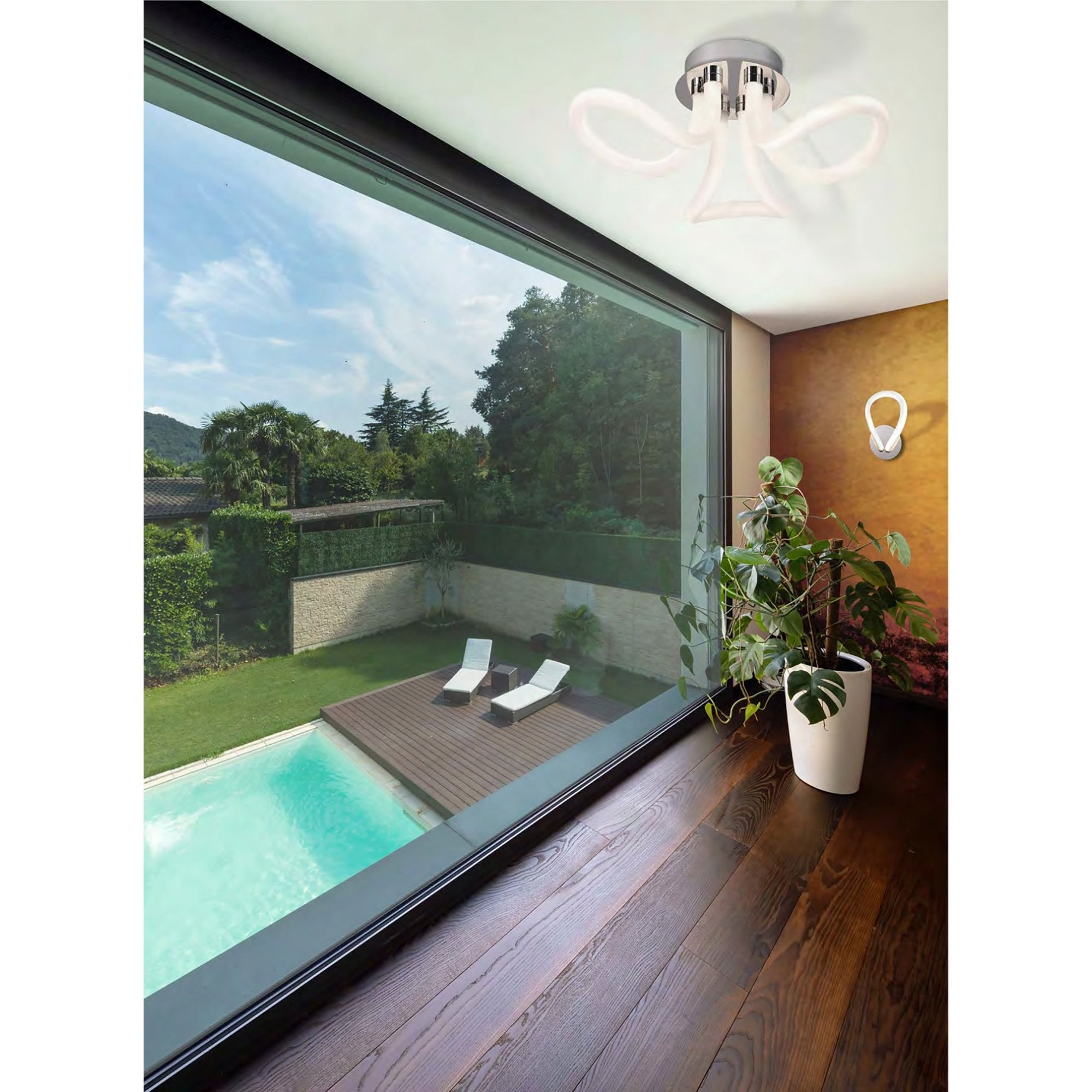 M4990 Knot Square Ceiling 40W LED 4 Looped Arms Silver/Frosted Acrylic/Polished Chrome