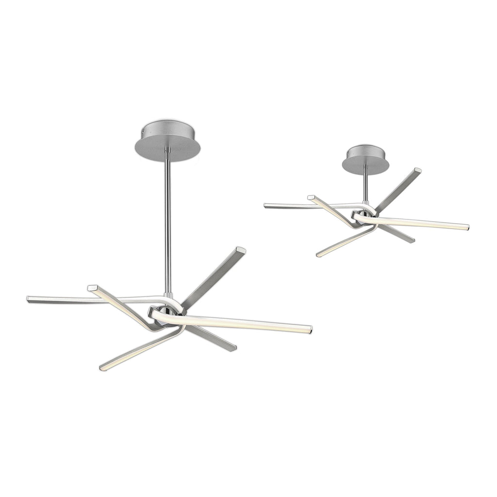 M4991 Knot Telescopic\Semi Flush 45W LED Curved Arms Silver/Frosted Acrylic/Polished Chrome