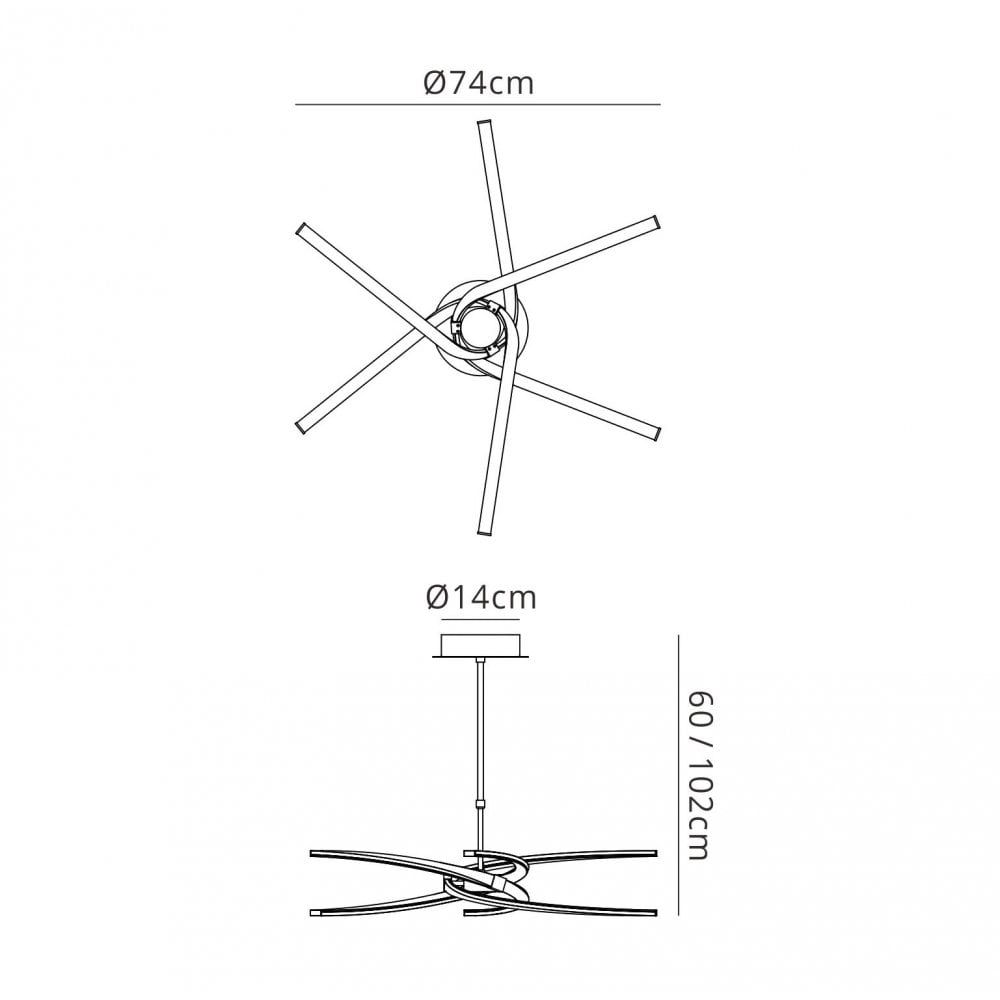 M4991 Knot Telescopic\Semi Flush 45W LED Curved Arms Silver/Frosted Acrylic/Polished Chrome