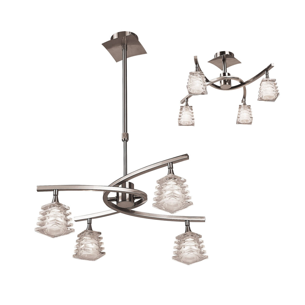 M0012 Keops Telescopic Pendant Convertible To Semi Flush 4 Light G9 Satin Nickel