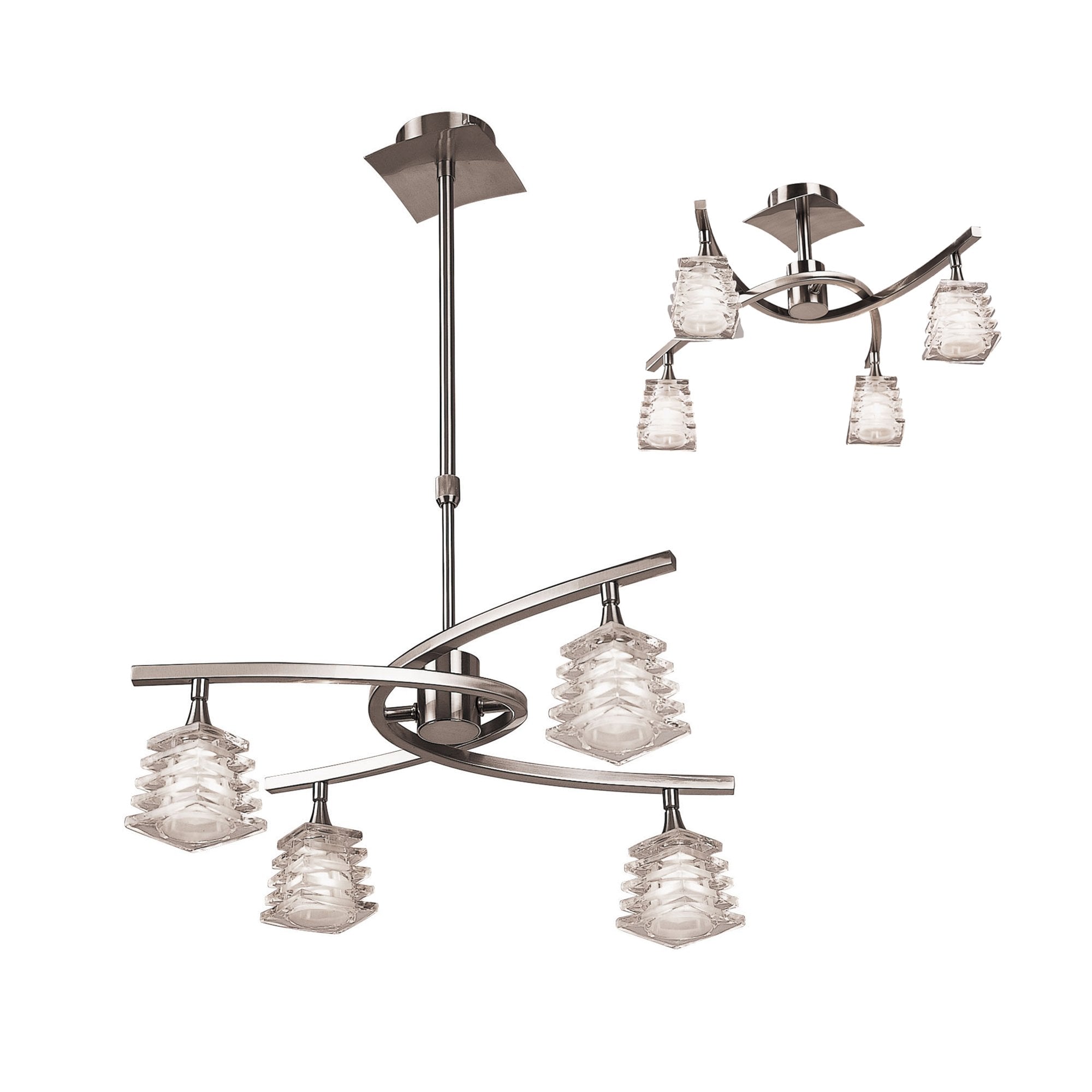 M0012 Keops Telescopic Pendant Convertible To Semi Flush 4 Light G9 Satin Nickel
