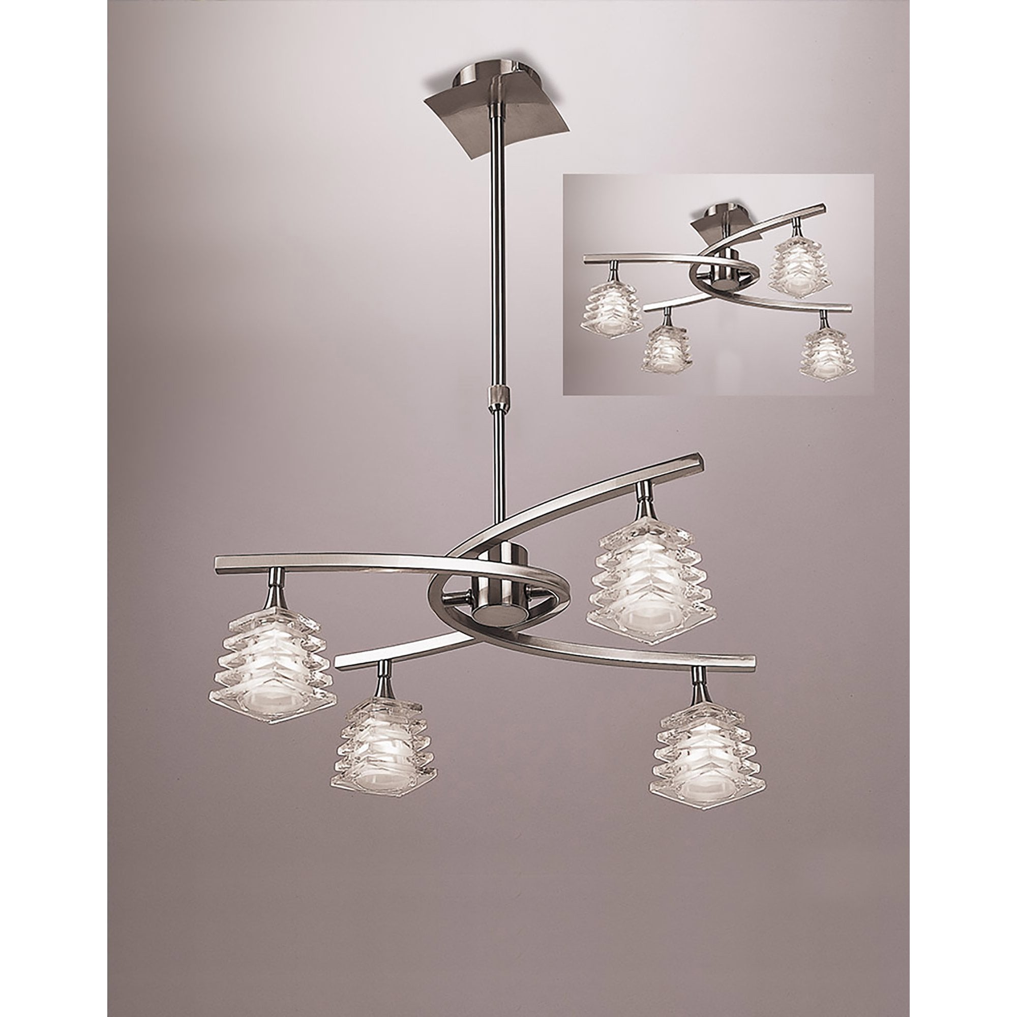 M0012 Keops Telescopic Pendant Convertible To Semi Flush 4 Light G9 Satin Nickel