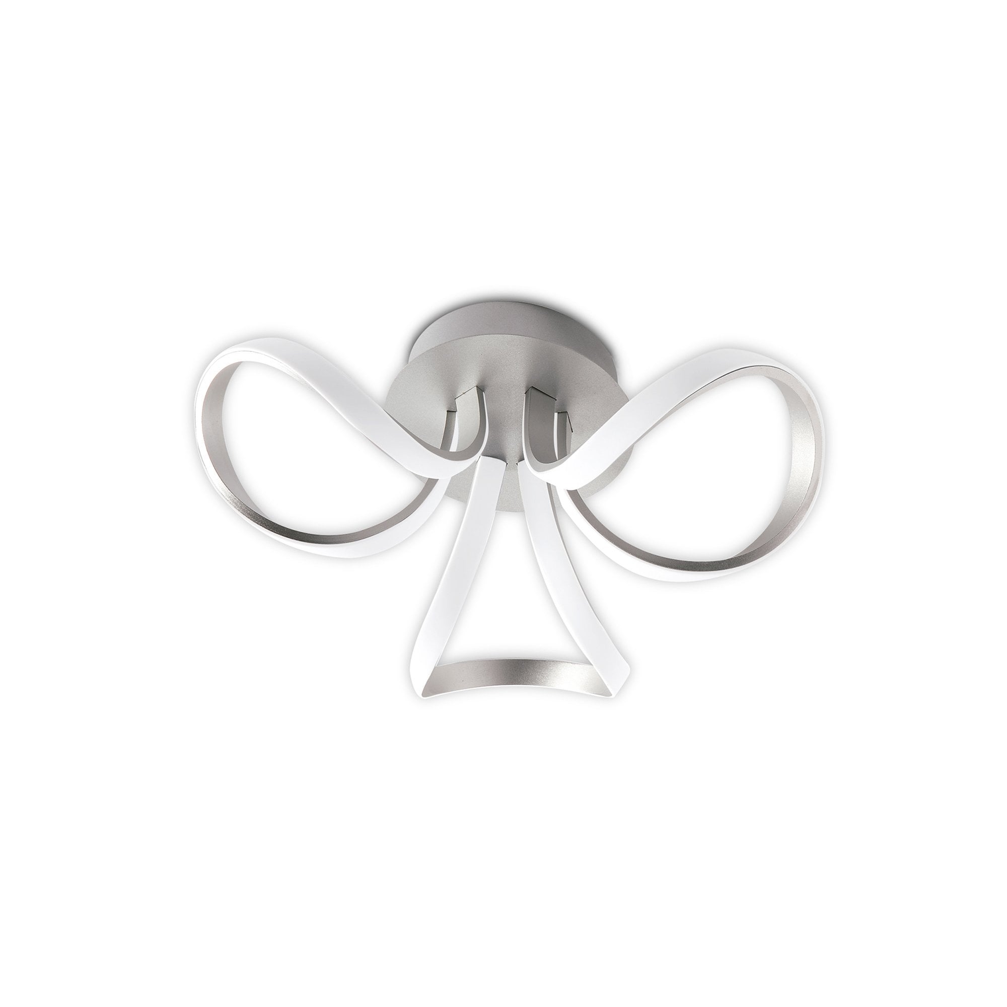 M4994 Knot Dimmable Ceiling 48cm Round 36W LED 3 Looped Arms Silver/Frosted Acrylic