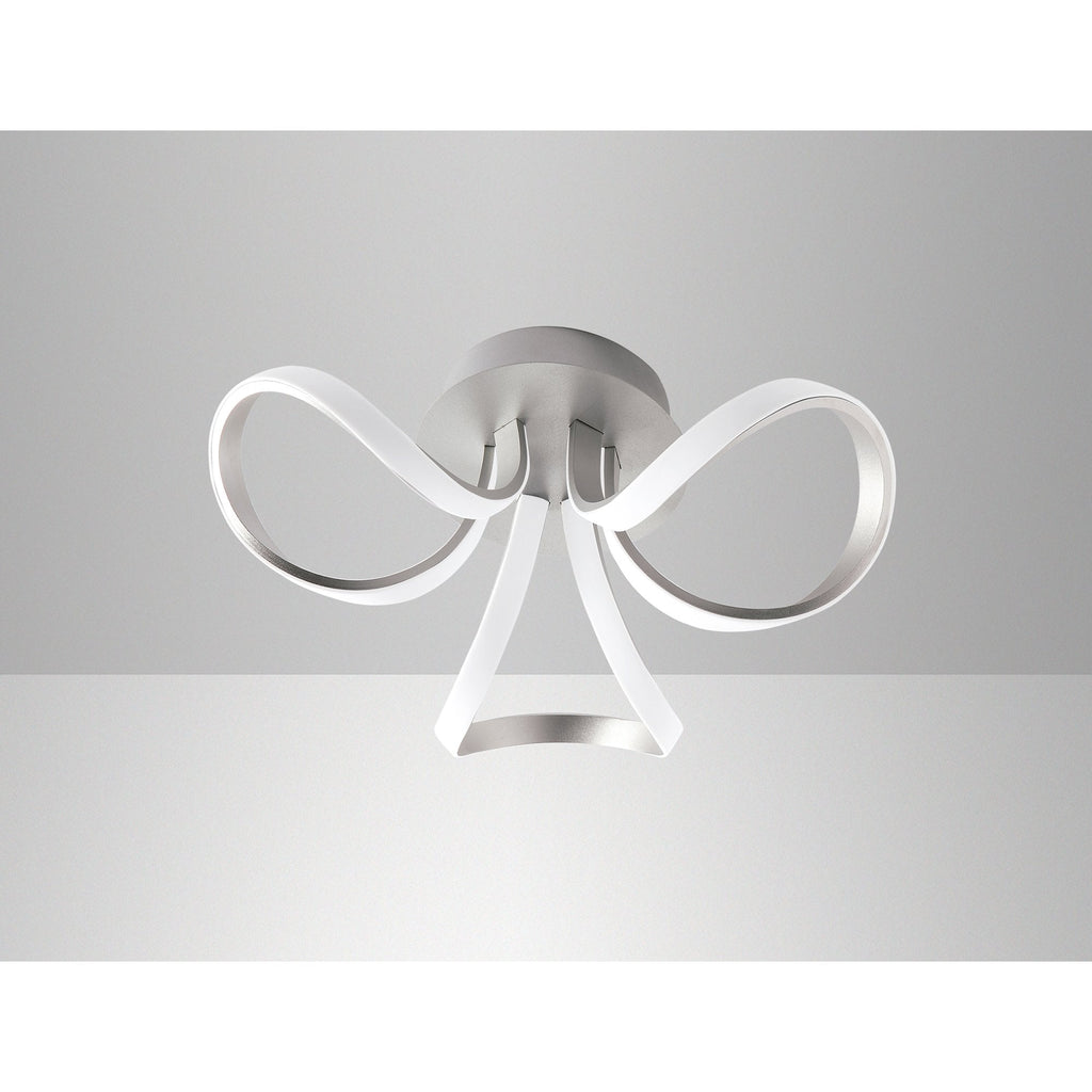 M4994 Knot Dimmable Ceiling 48cm Round 36W LED 3 Looped Arms Silver/Frosted Acrylic