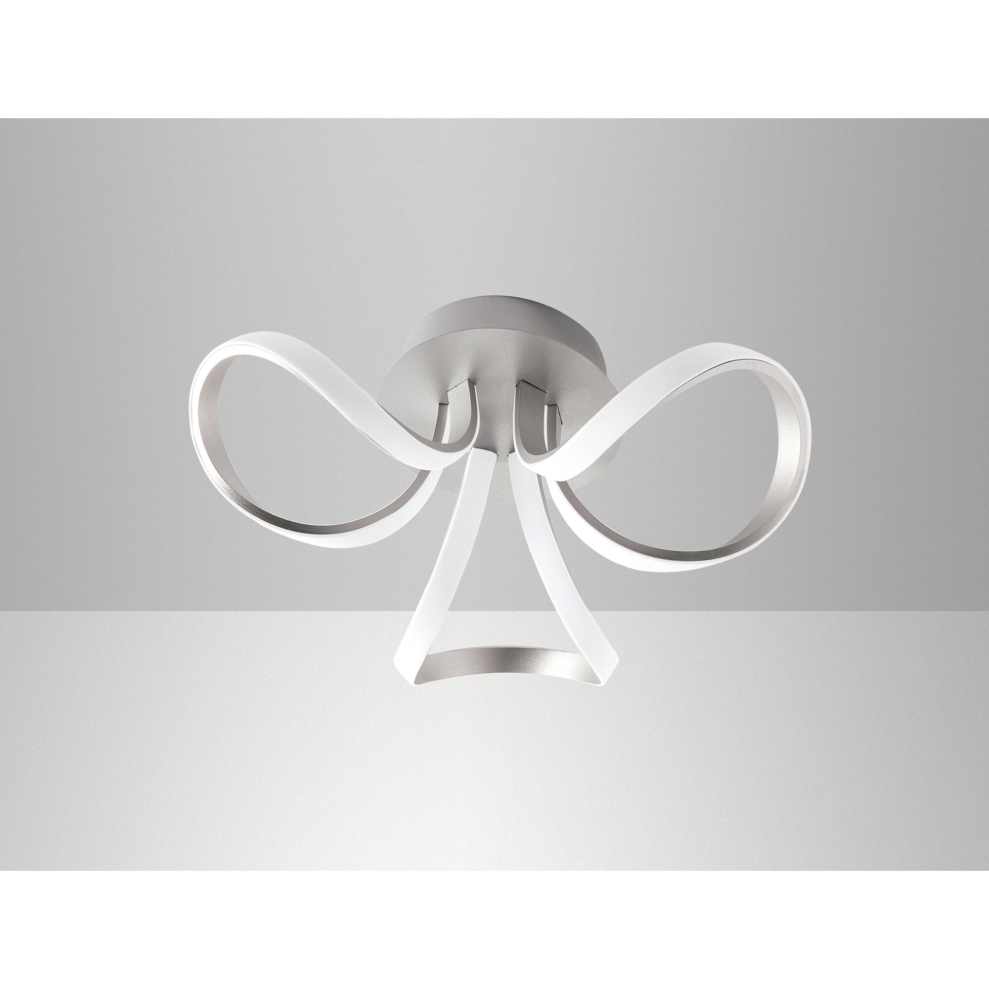M4994 Knot Dimmable Ceiling 48cm Round 36W LED 3 Looped Arms Silver/Frosted Acrylic