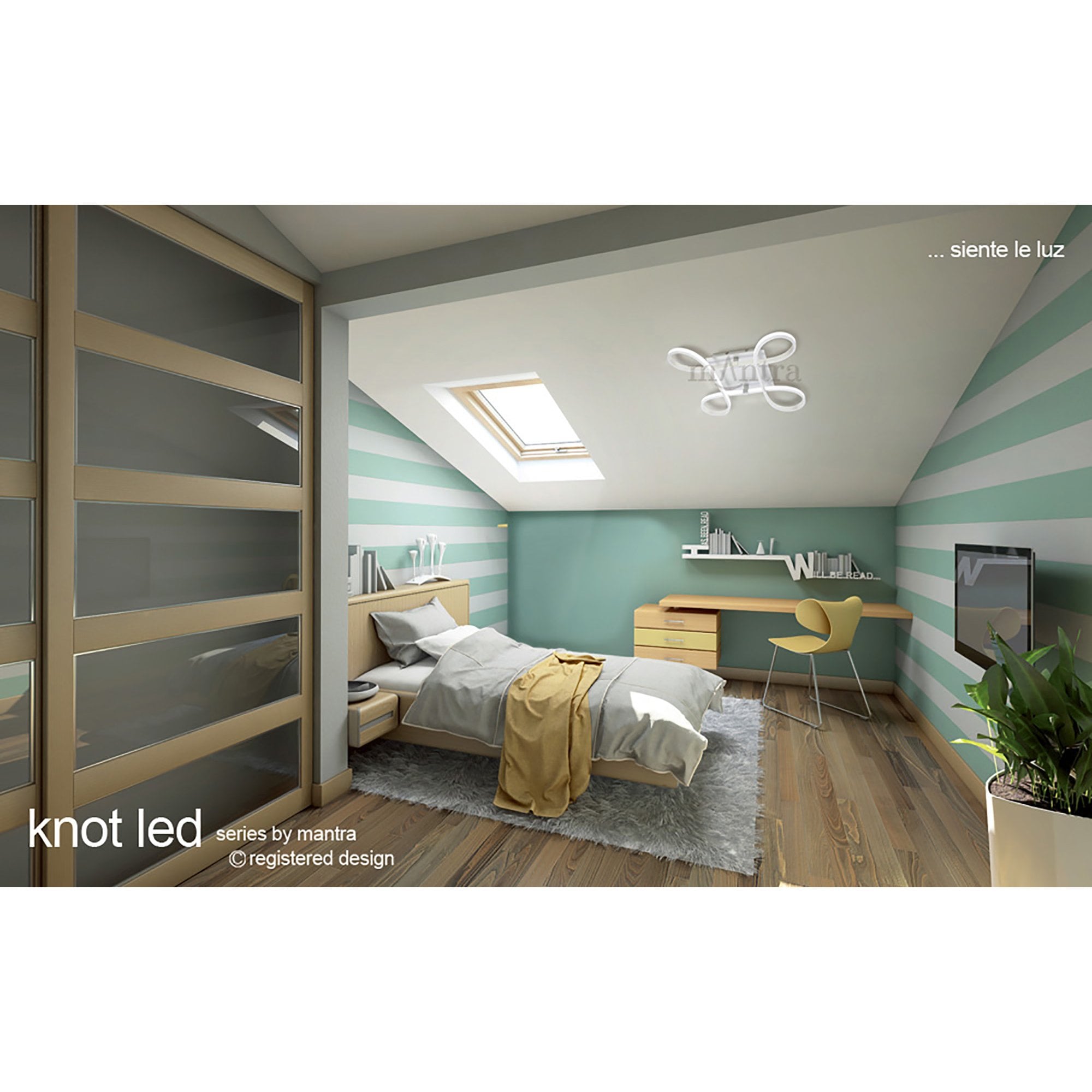 M4994 Knot Dimmable Ceiling 48cm Round 36W LED 3 Looped Arms Silver/Frosted Acrylic