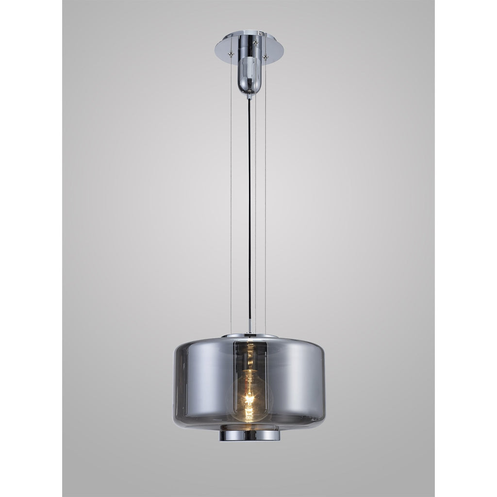 M6191 Jarras Pendant 40cm Round 1 Light Chrome / Ash Grey Glass