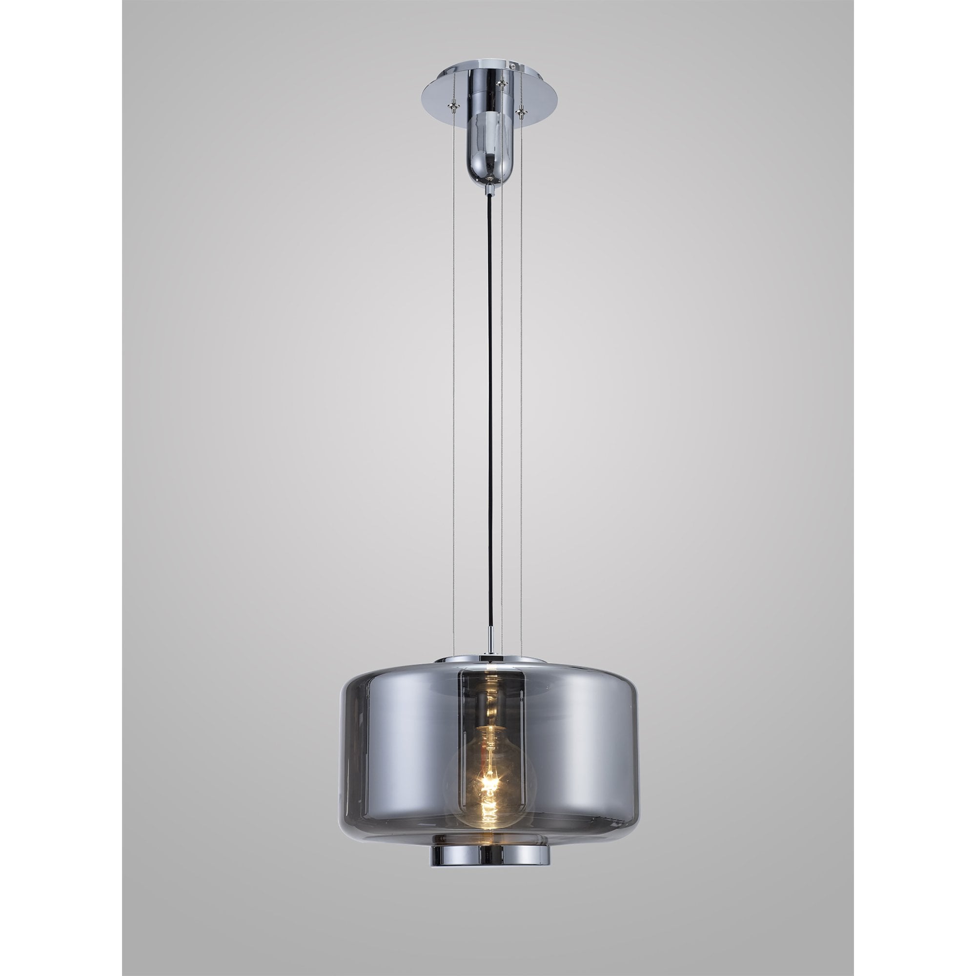 M6191 Jarras Pendant 40cm Round 1 Light Chrome / Ash Grey Glass