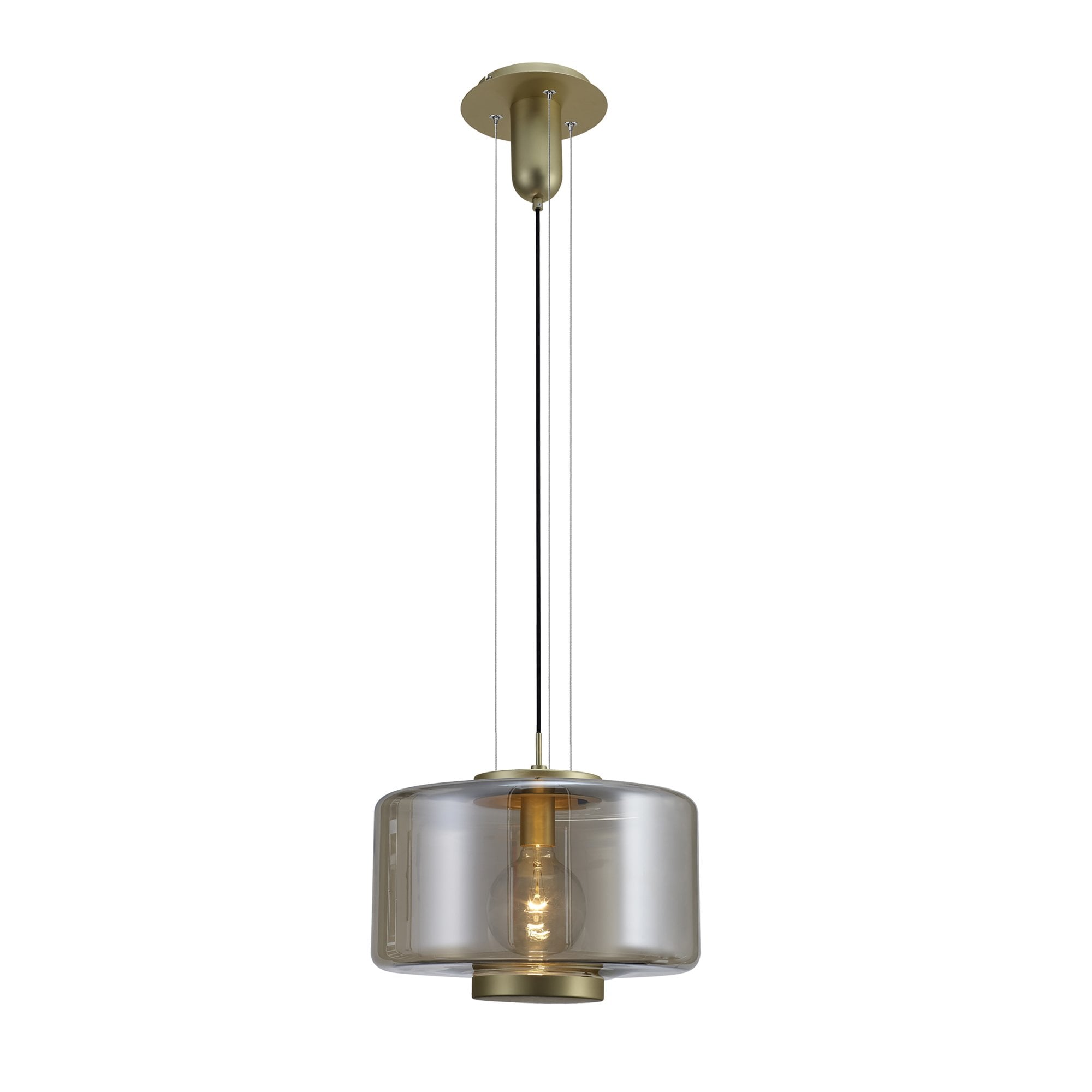 M6192 Jarras Pendant 40cm Round 1 Light Matt Gold / Cognac Glass