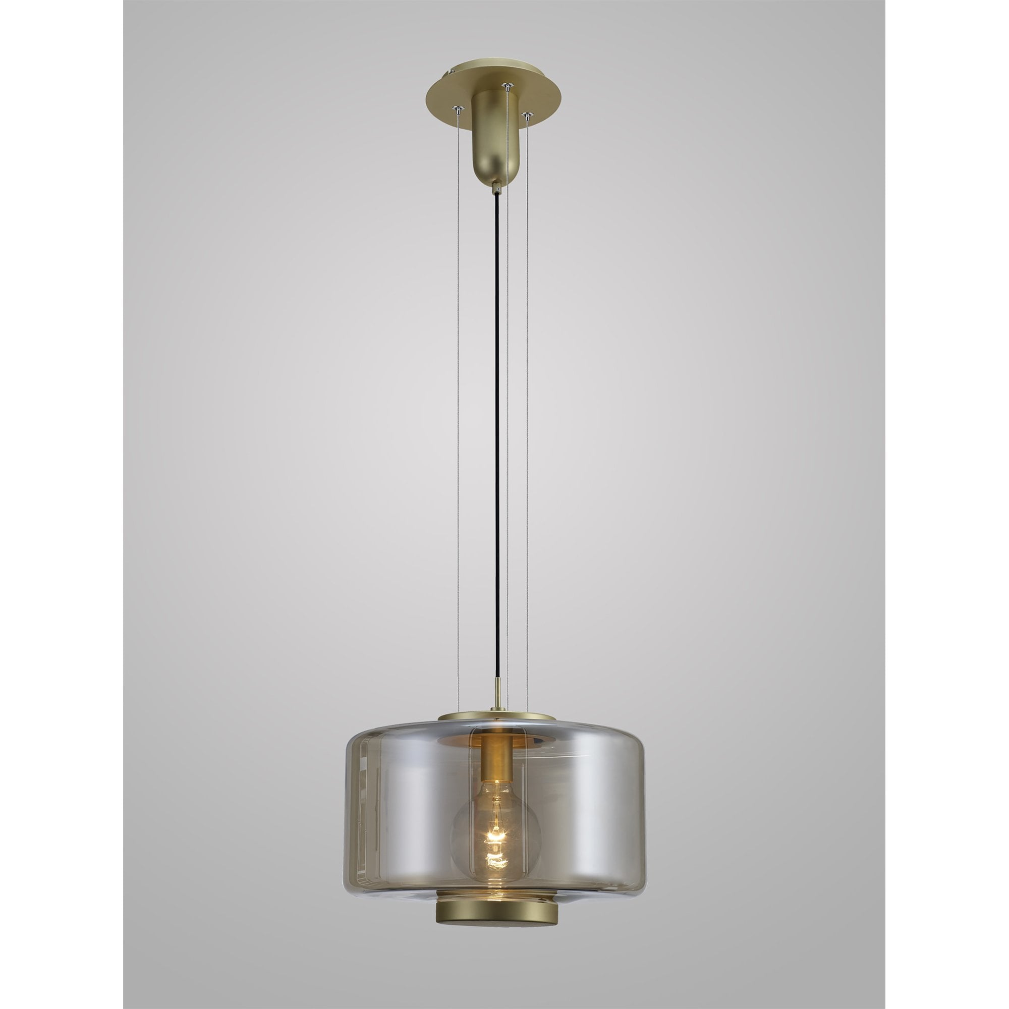 M6192 Jarras Pendant 40cm Round 1 Light Matt Gold / Cognac Glass
