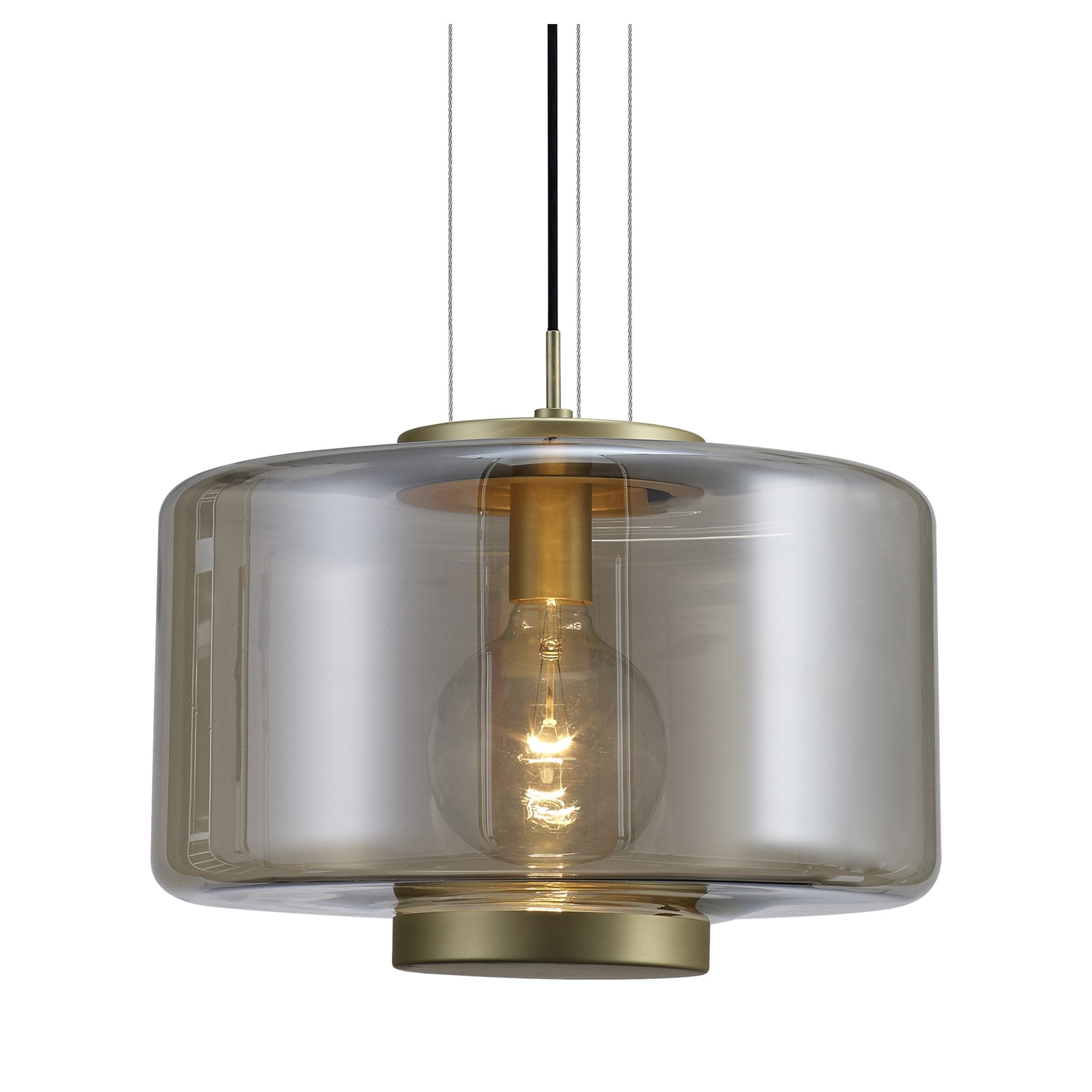 M6192 Jarras Pendant 40cm Round 1 Light Matt Gold / Cognac Glass