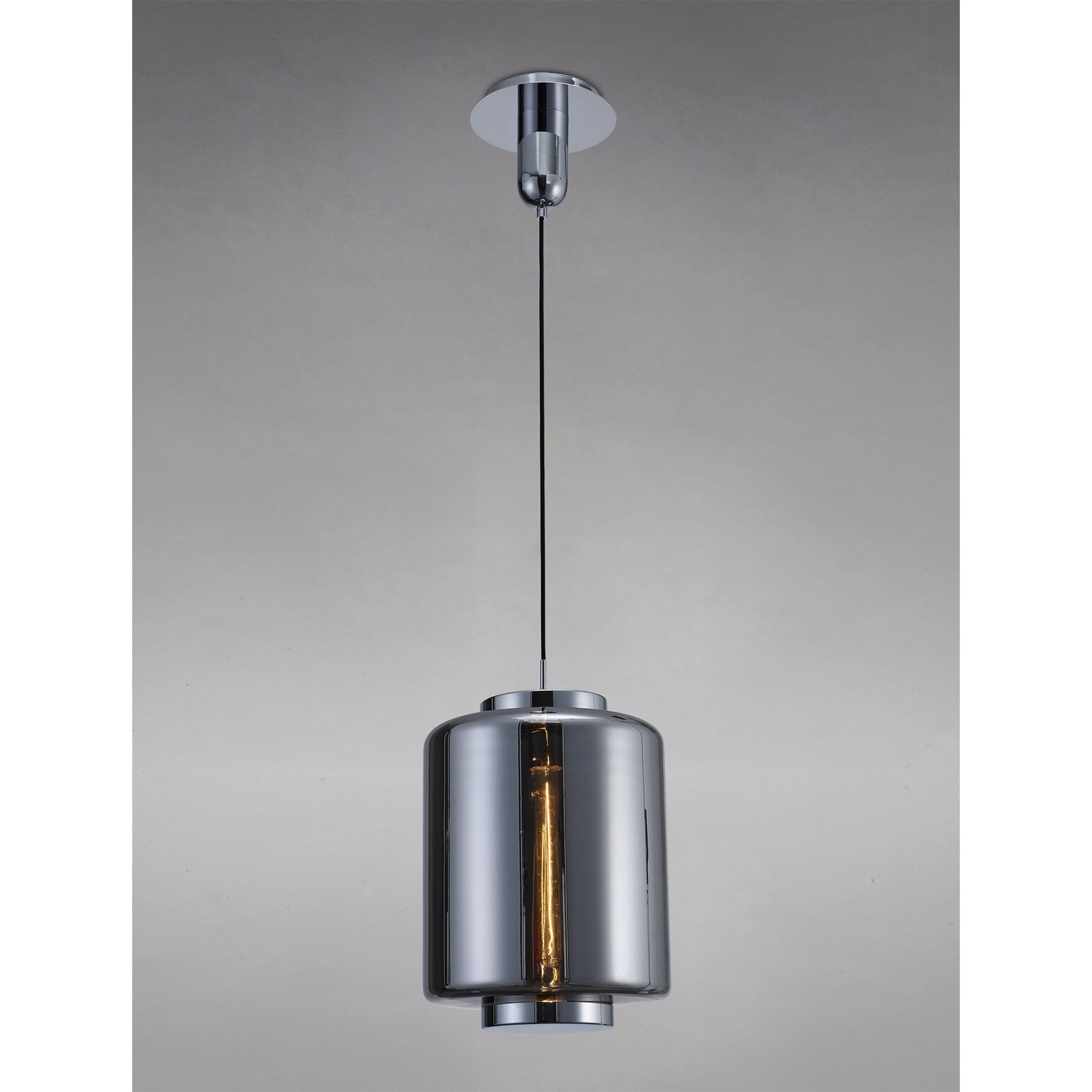M6194 Jarras Pendant 30cm Round 1 Light Chrome / Ash Grey Glass