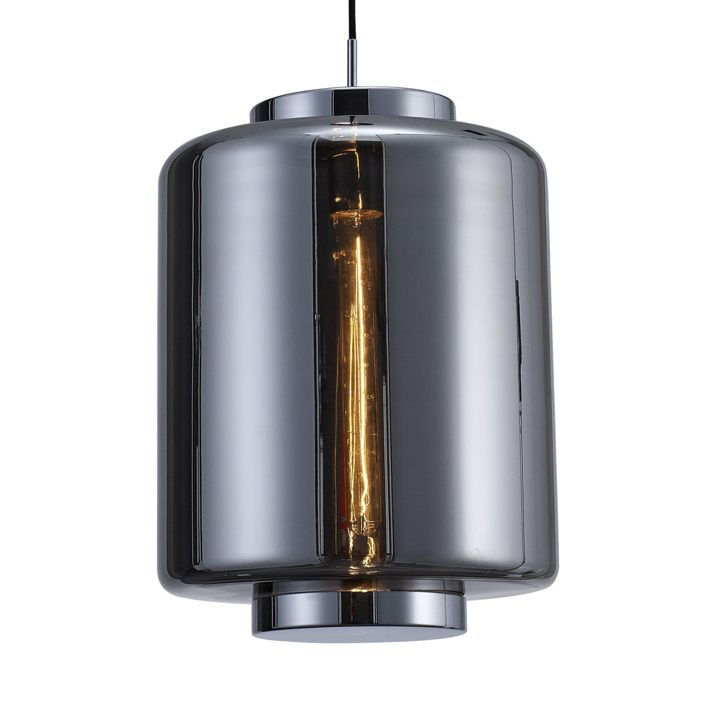 Light Source 30cm M6194 Jarras Pendant 30cm Round 1 Light Chrome / Ash Grey Glass ...