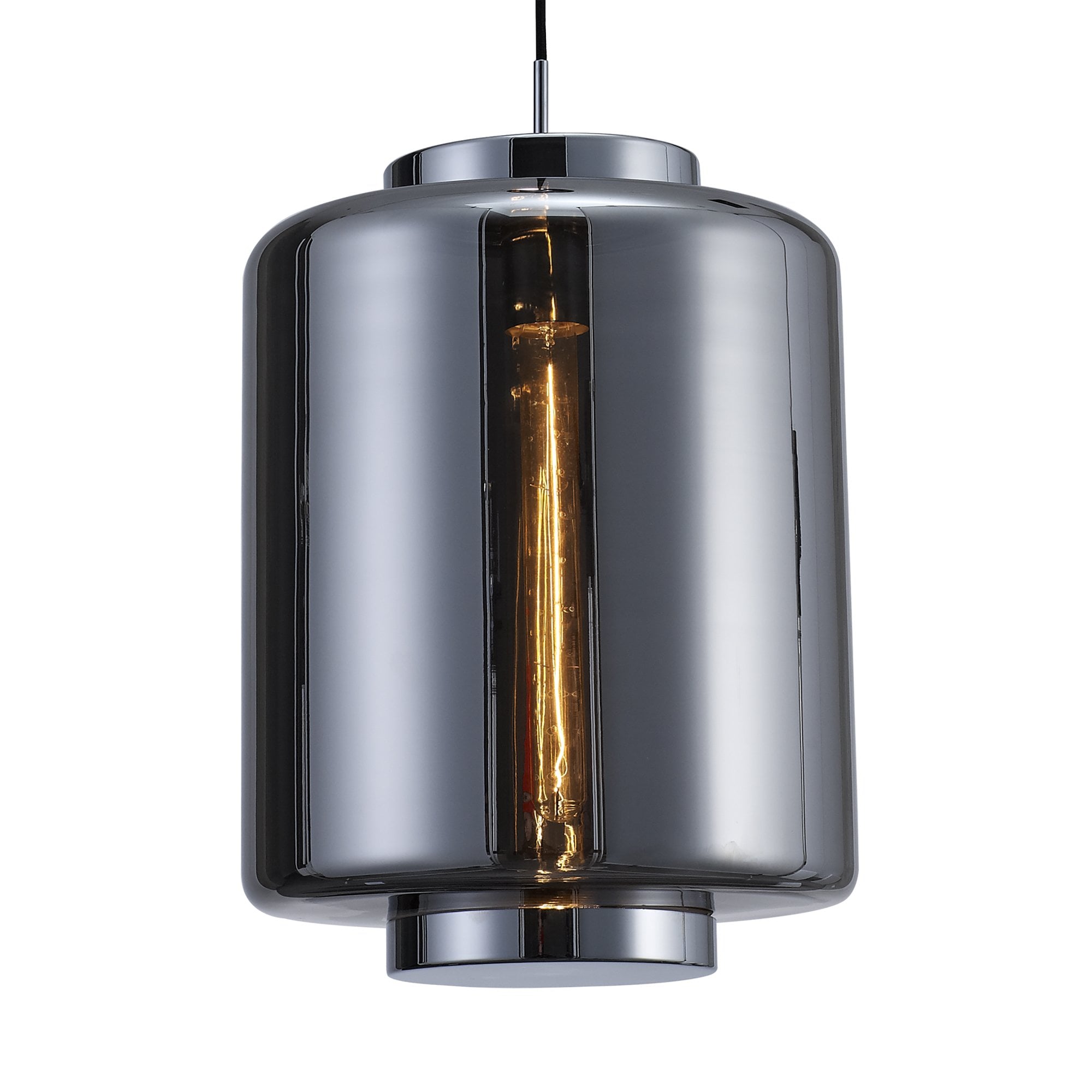 M6194 Jarras Pendant 30cm Round 1 Light Chrome / Ash Grey Glass