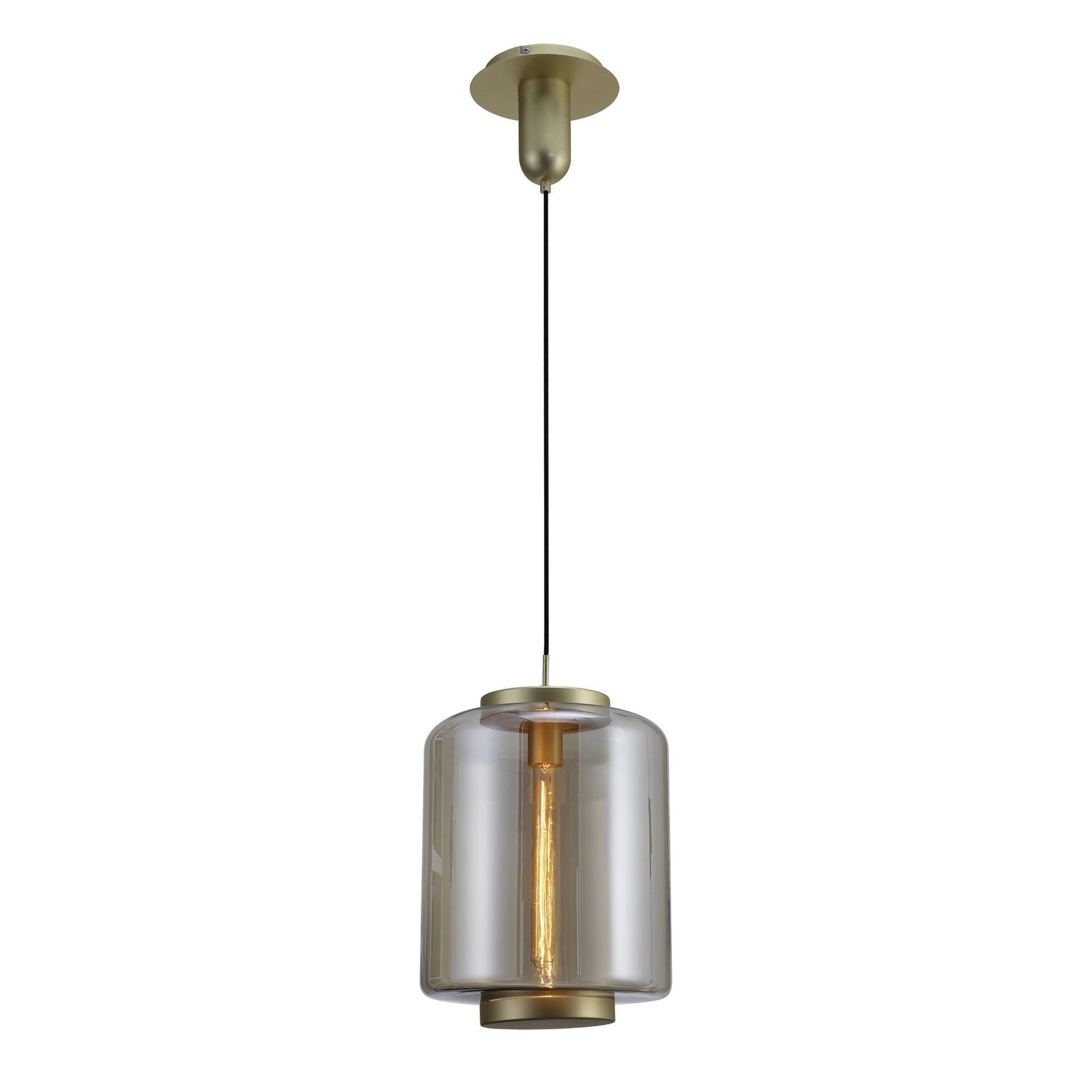 M6195 Jarras Pendant 30cm Round 1 Light Matt Gold / Cognac Glass