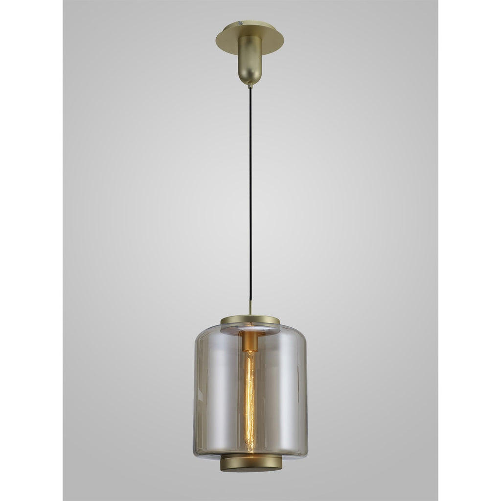 M6195 Jarras Pendant 30cm Round 1 Light Matt Gold / Cognac Glass