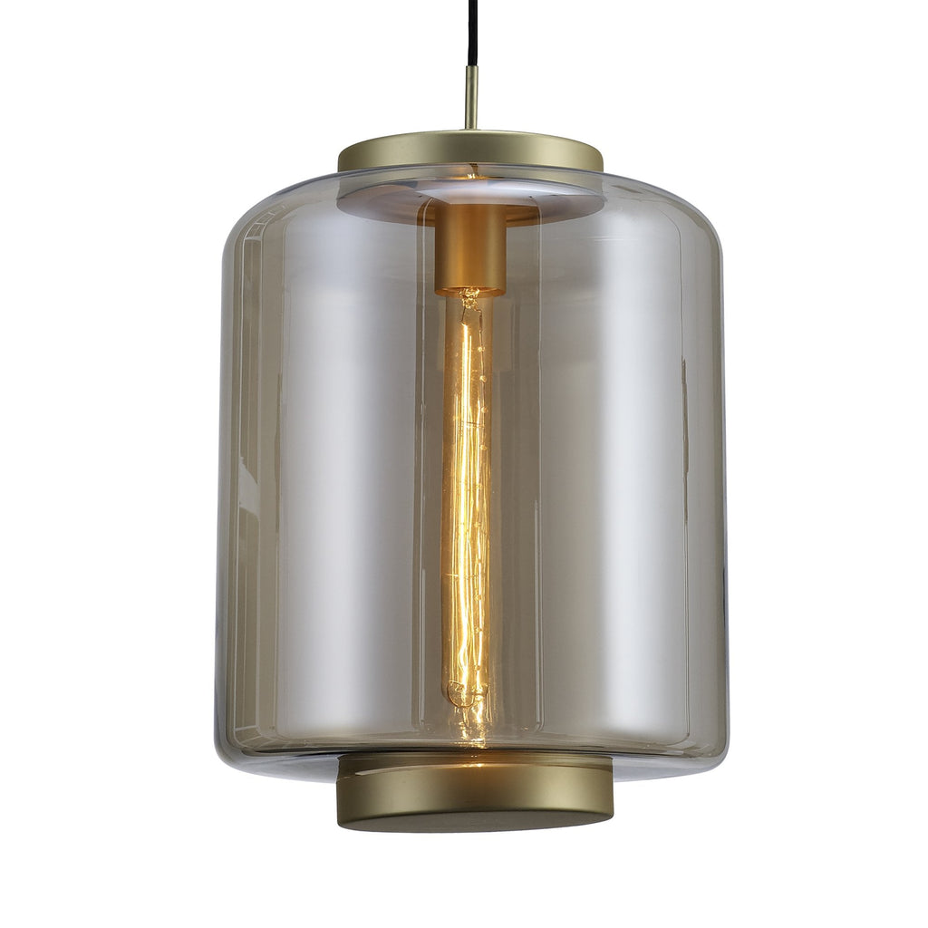 M6195 Jarras Pendant 30cm Round 1 Light Matt Gold / Cognac Glass