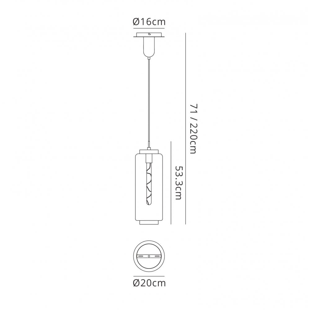 M6197 Jarras Pendant 20cm Round 1 Light Chrome/Ash Grey Glass