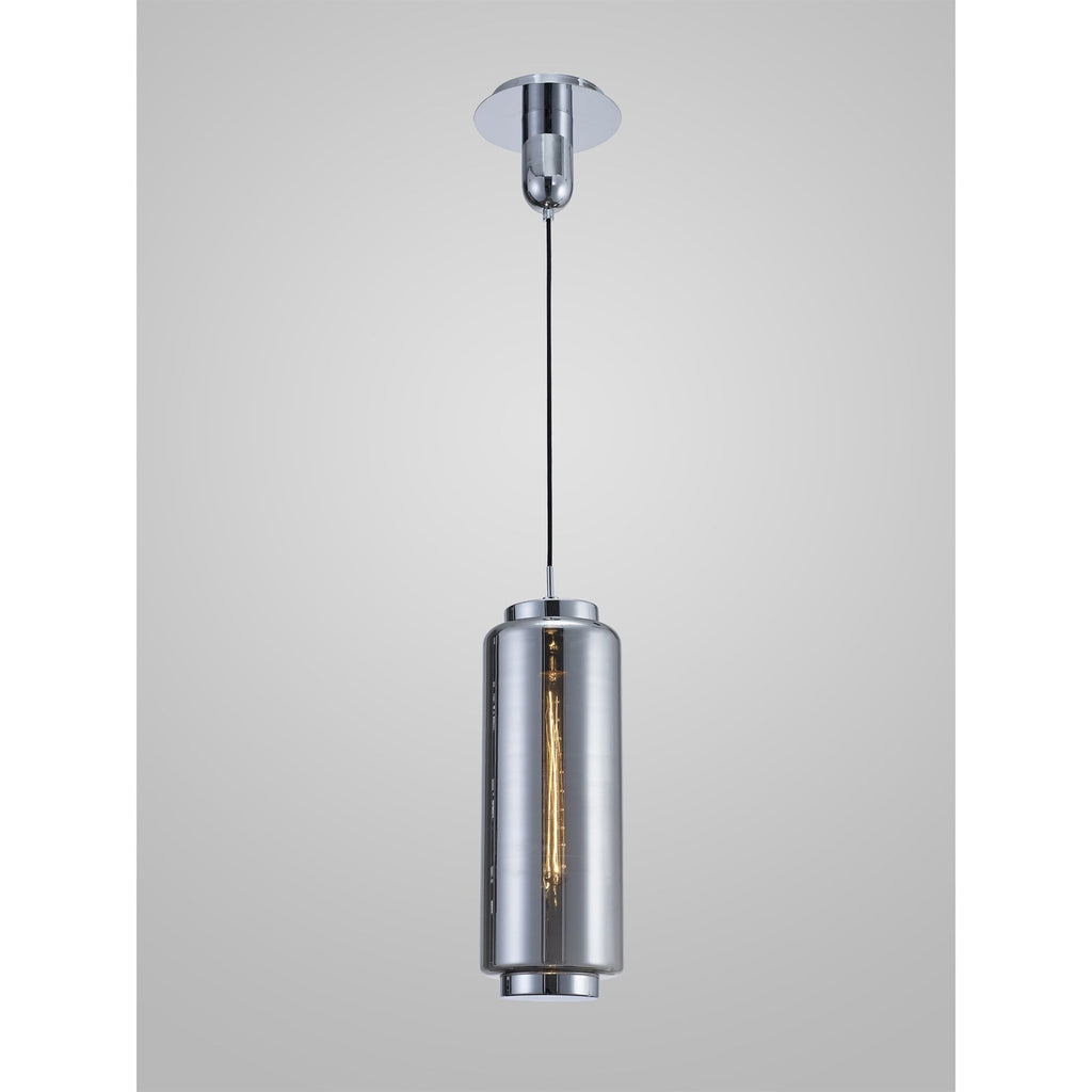 M6197 Jarras Pendant 20cm Round 1 Light Chrome/Ash Grey Glass