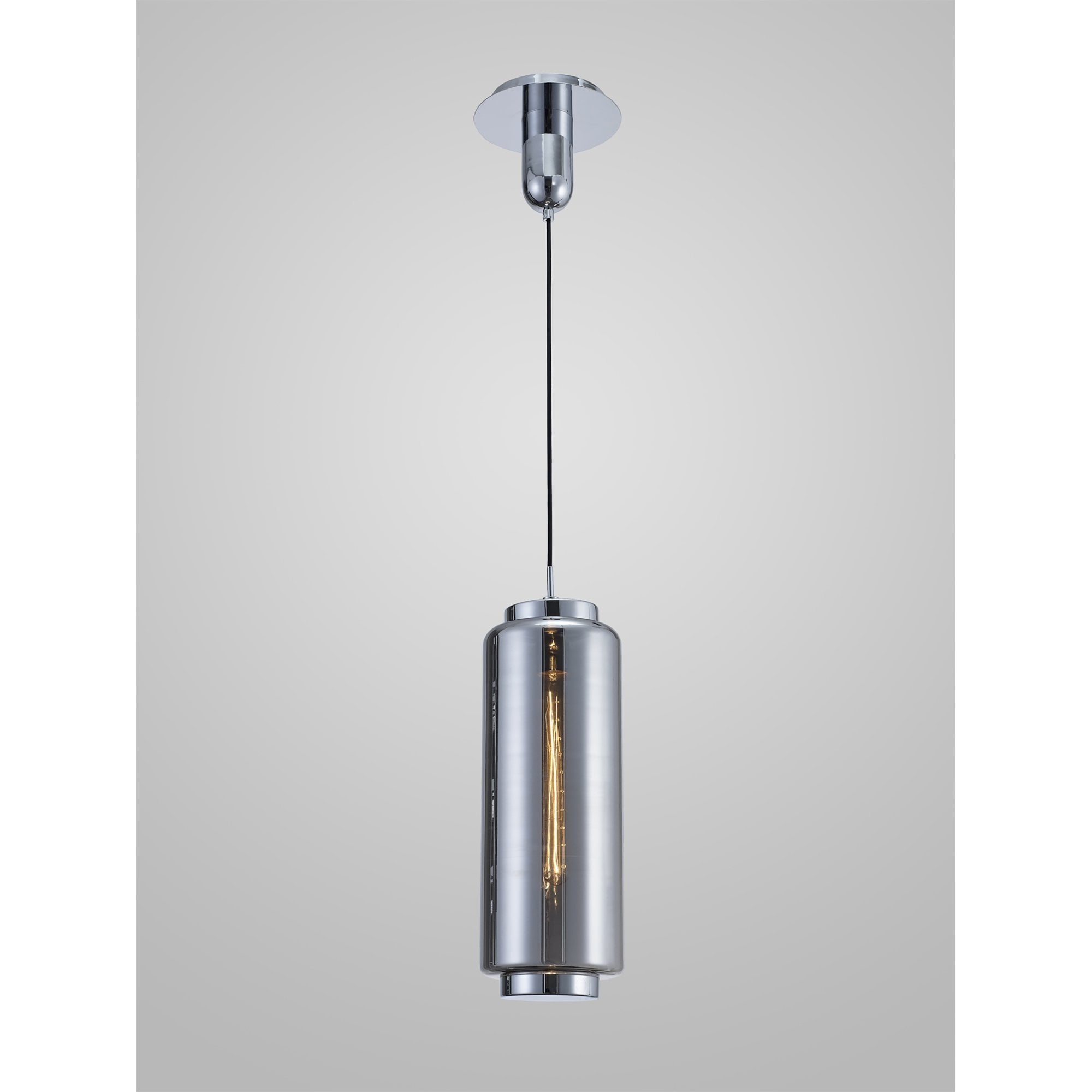 M6197 Jarras Pendant 20cm Round 1 Light Chrome/Ash Grey Glass