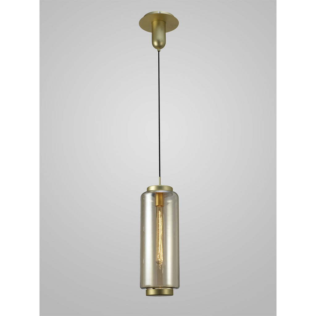 M6198 Jarras Pendant 20cm Round 1 Light Matt Gold/Cognac Glass (S)