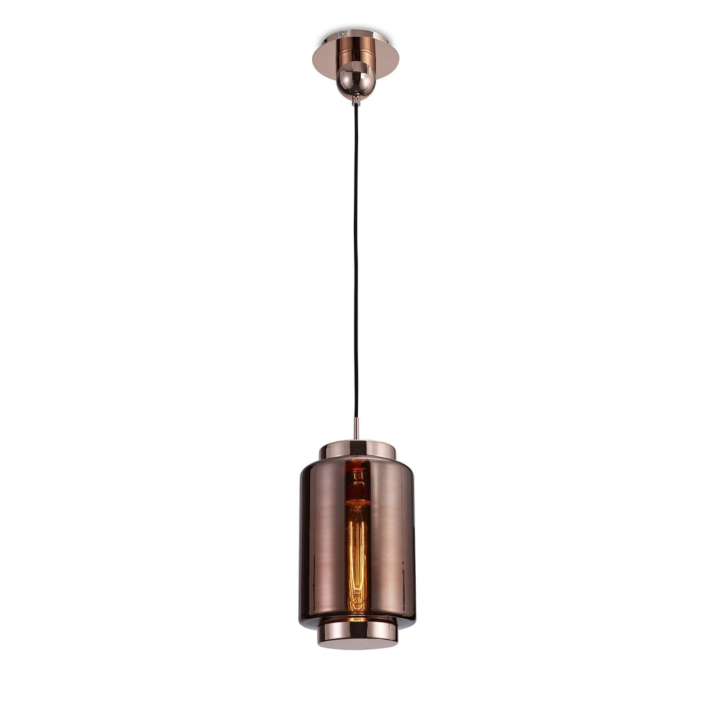M6199 Jarras Pendant 20cm Round 1 Light Copper/Rose Gold Glass (S)