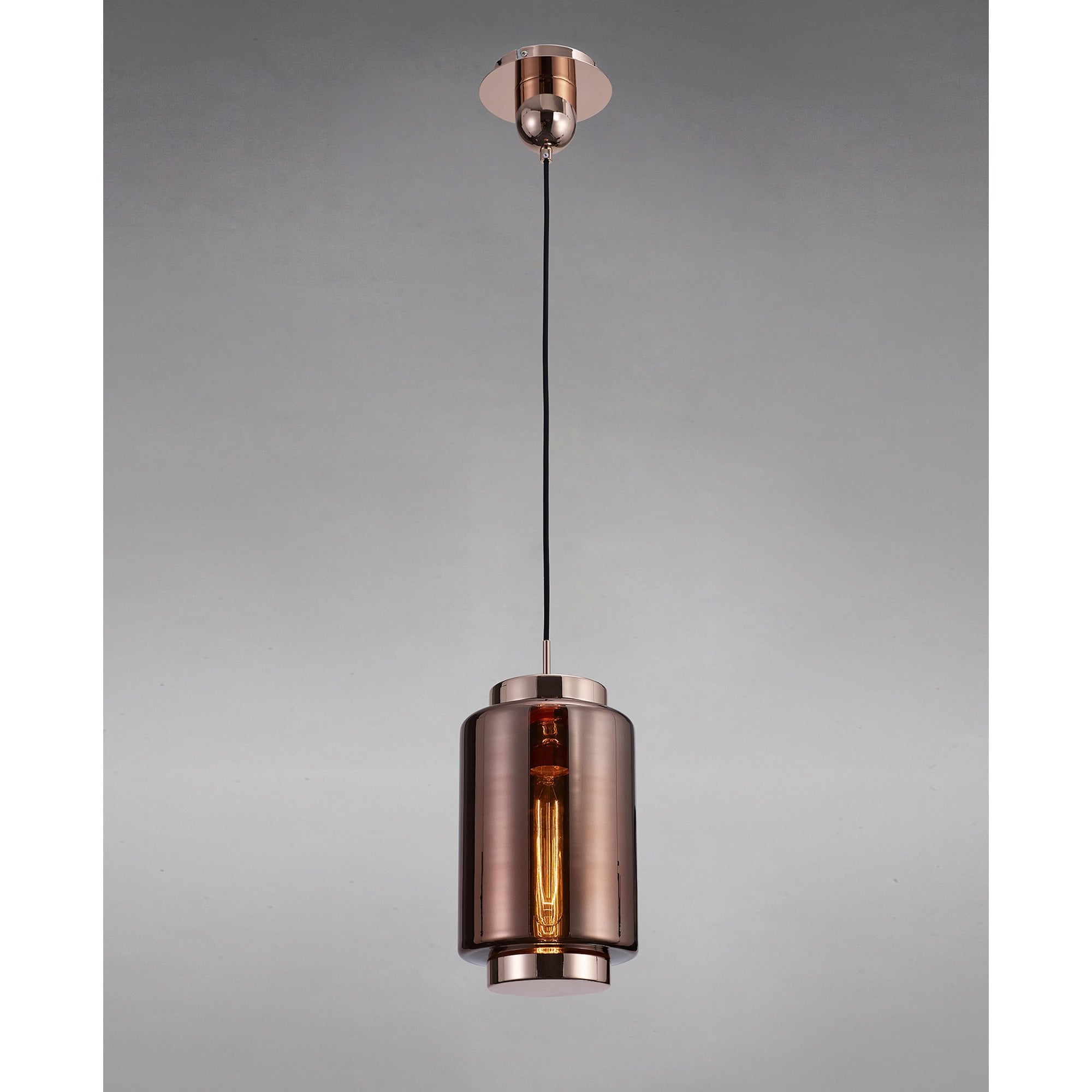 M6199 Jarras Pendant 20cm Round 1 Light Copper/Rose Gold Glass