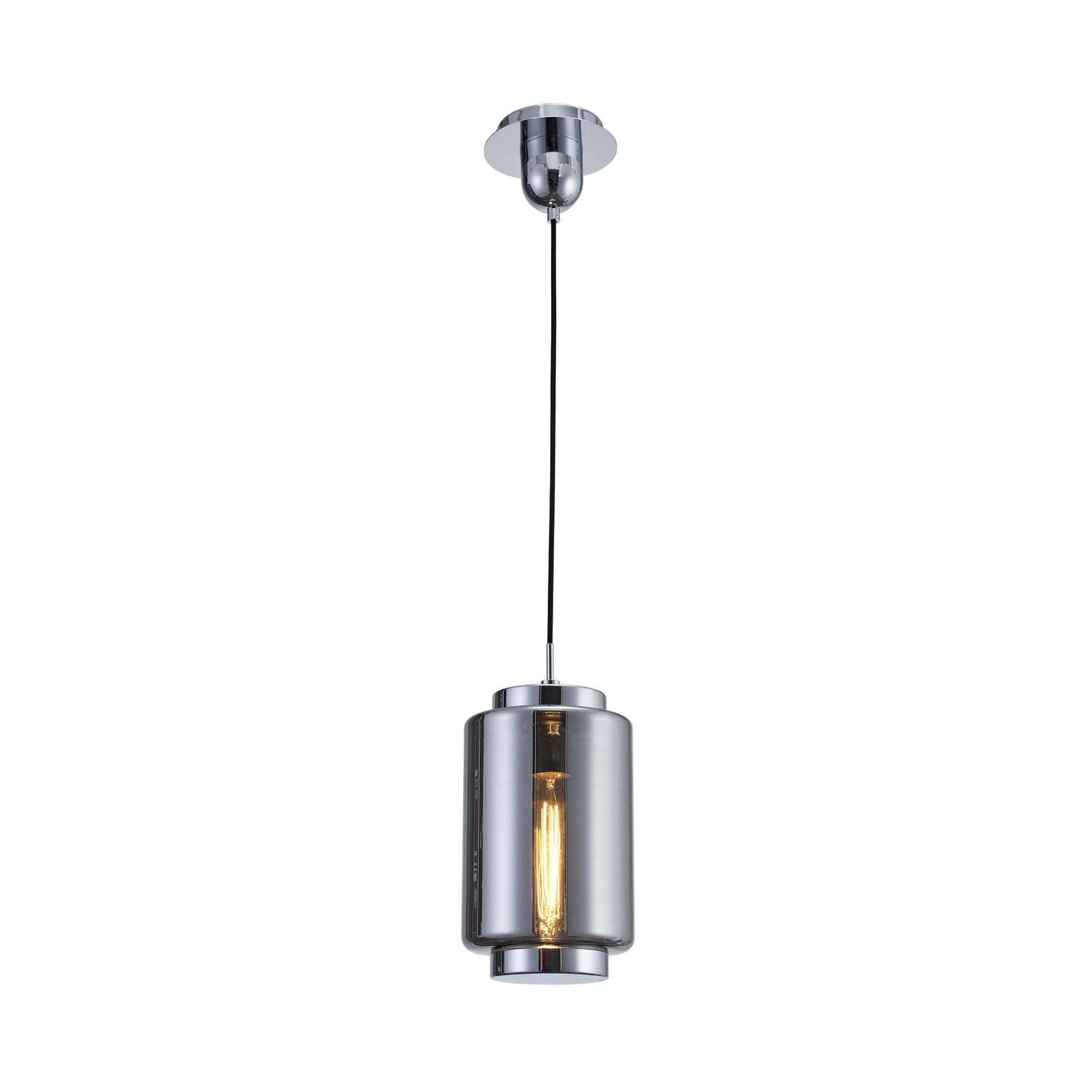 M6200 Jarras Pendant 20cm Round 1 Light Chrome/Ash Grey Glass