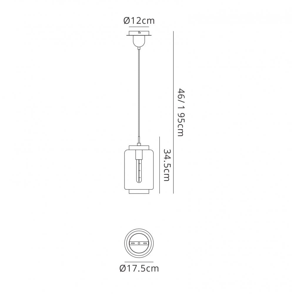 M6200 Jarras Pendant 20cm Round 1 Light Chrome/Ash Grey Glass